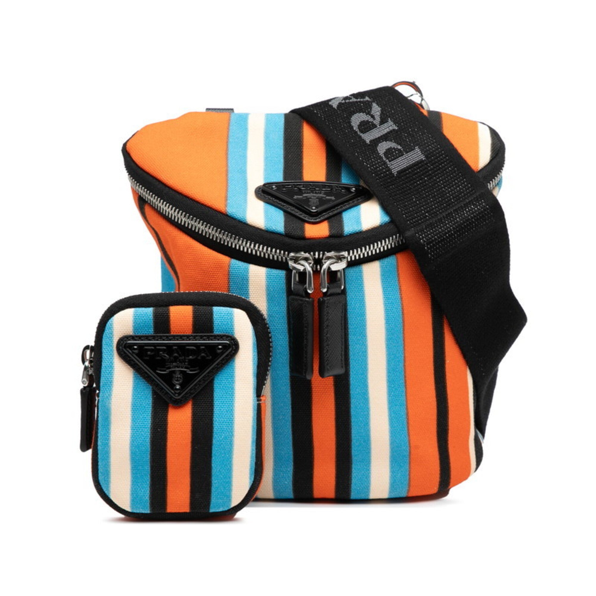 Prada Multi-Color Orange Canvas Pouch Shoulder Bag (Pre-Owned)