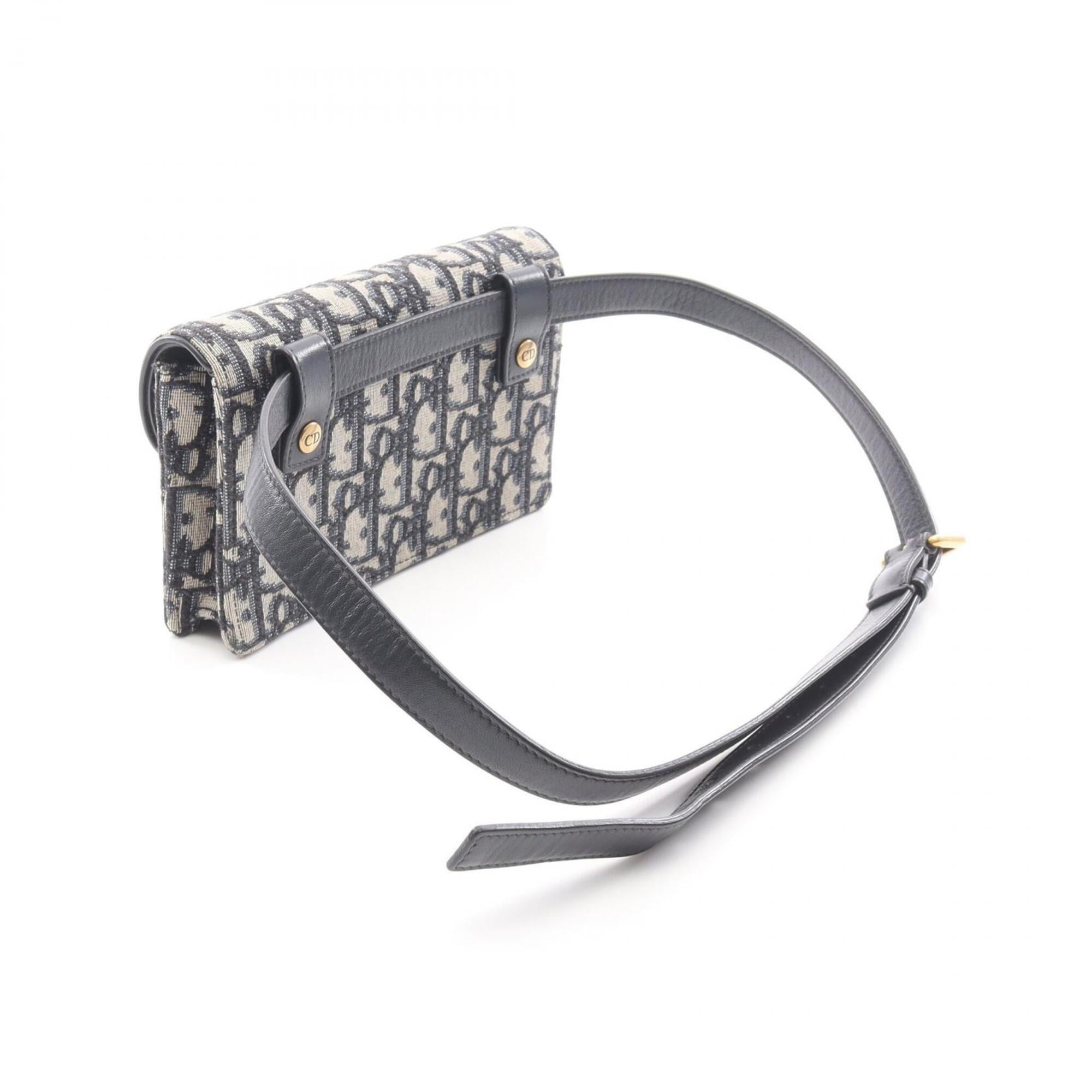 Christian Dior Navy White Canvas Leather Fanny Pack Handbag Shoulder Bag Sling Bag (Pre-Owned)