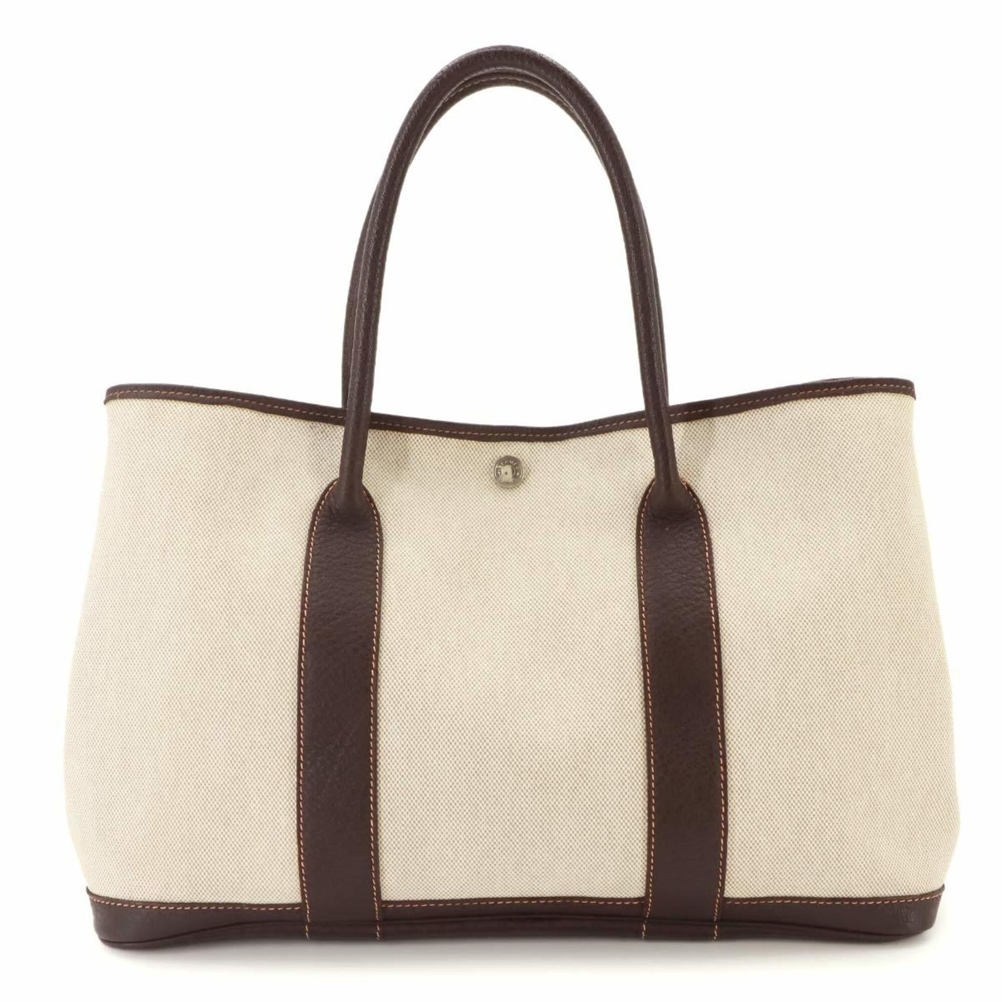 Hermes Marron Natural Toile H Leather Handbag Tote Bag (Pre-Owned)