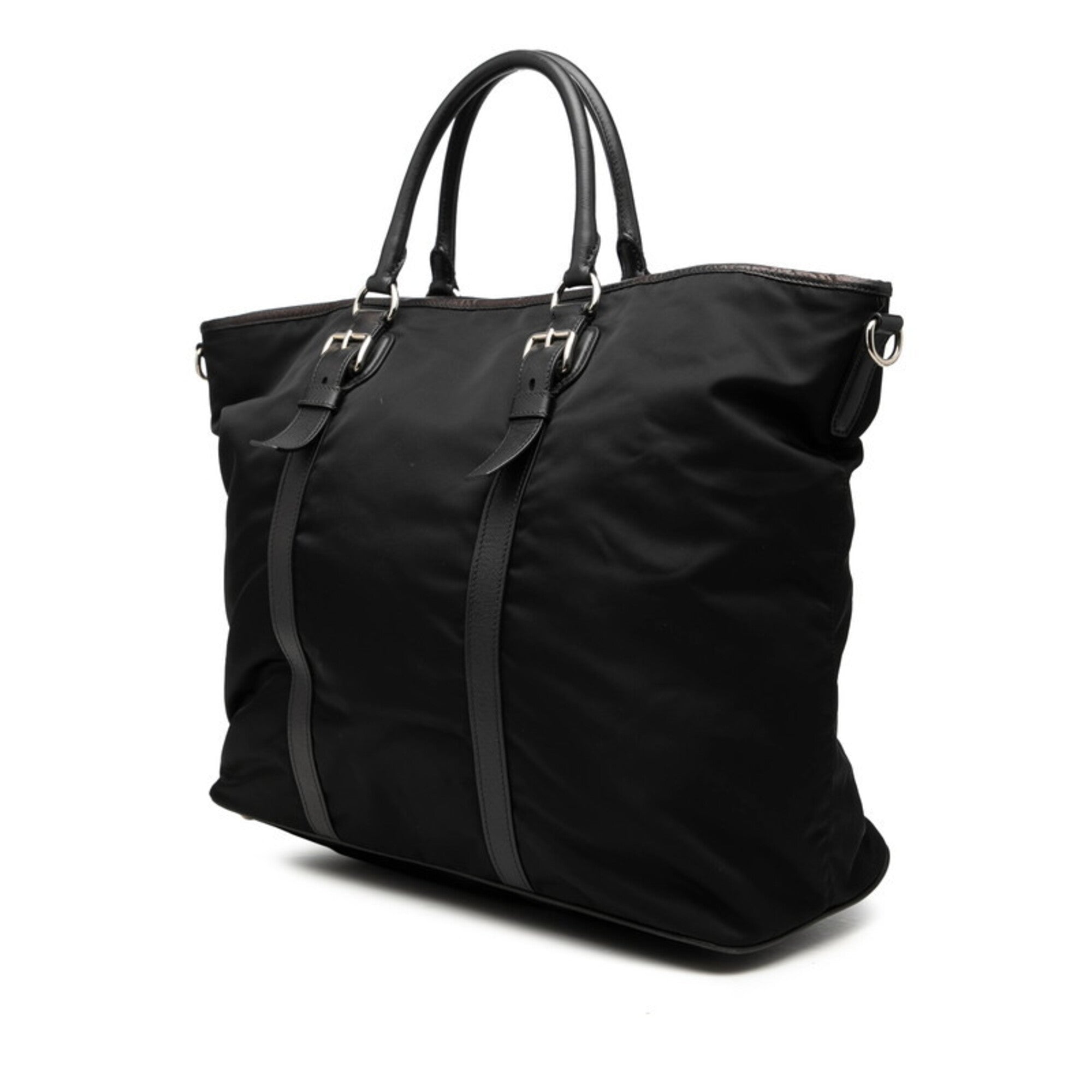 Prada Black Nylon Leather Handbag Shoulder Bag (Pre-Owned)