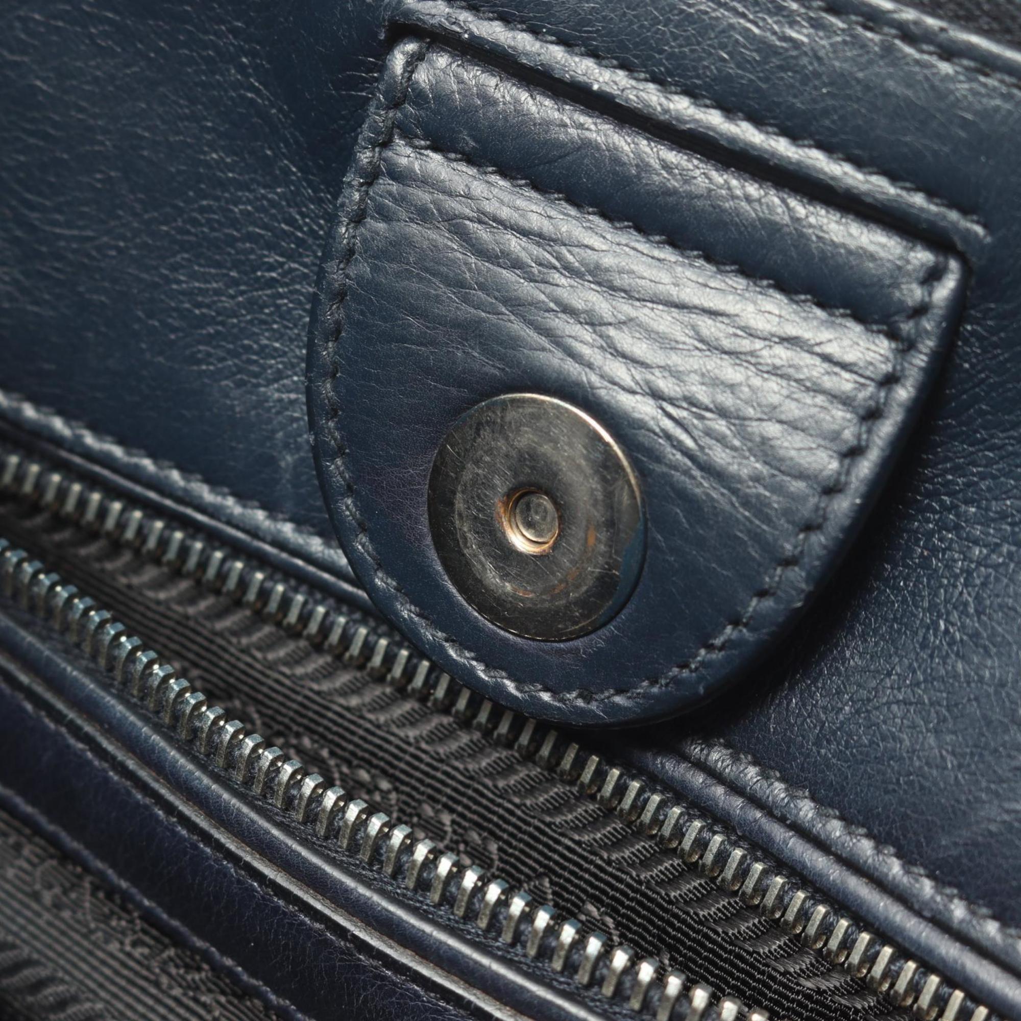 Prada Navy Leather Handbag Tote Bag (Pre-Owned)