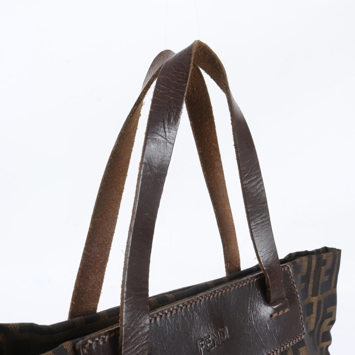 Fendi Brown Leather Nylon Handbag Shoulder Bag Tote Bag (Pre-Owned)