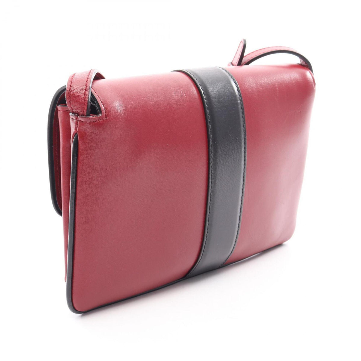 Gucci Black Red Color Leather Shoulder Bag (Pre-Owned)