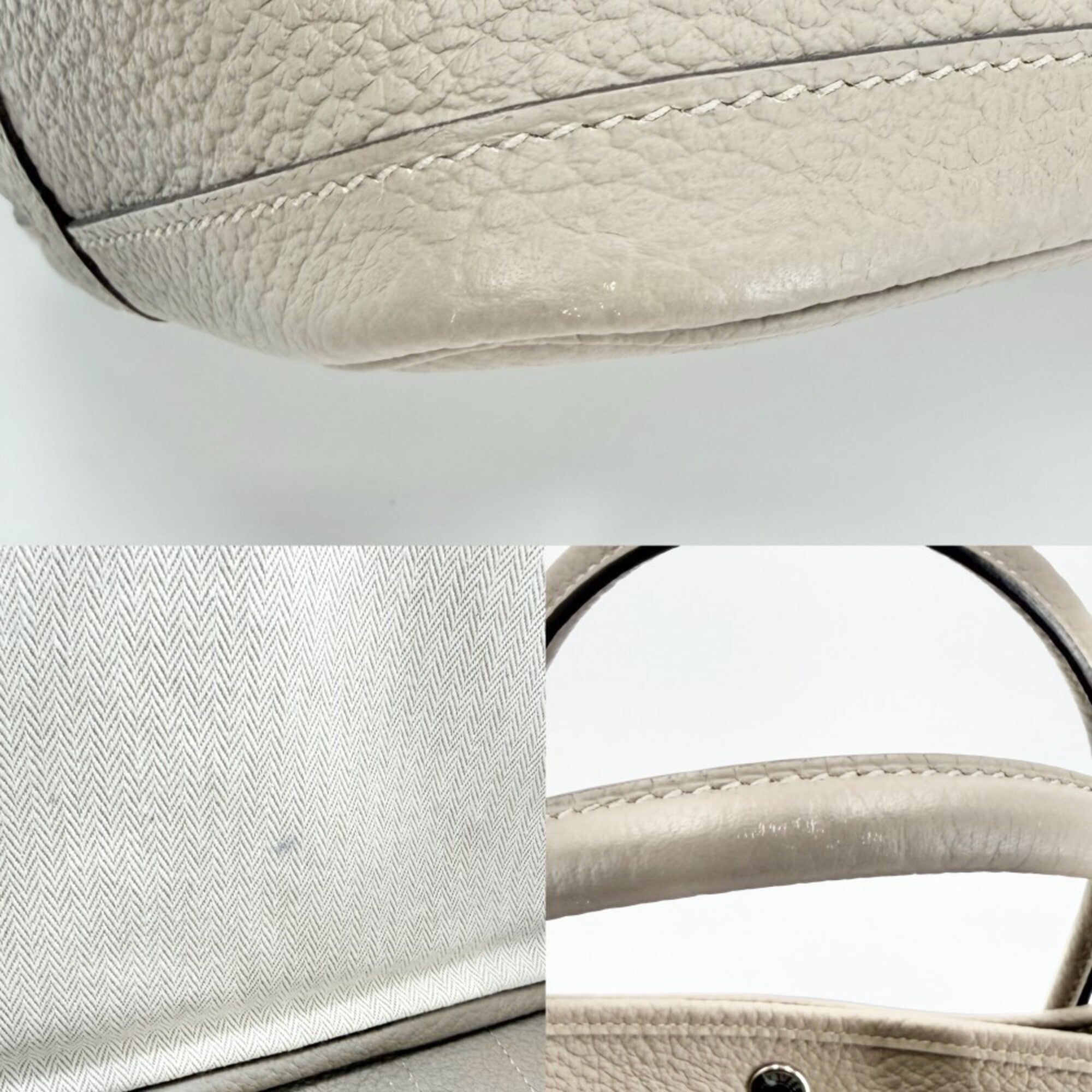 Hermes Beige Leather Handbag Tote Bag (Pre-Owned)