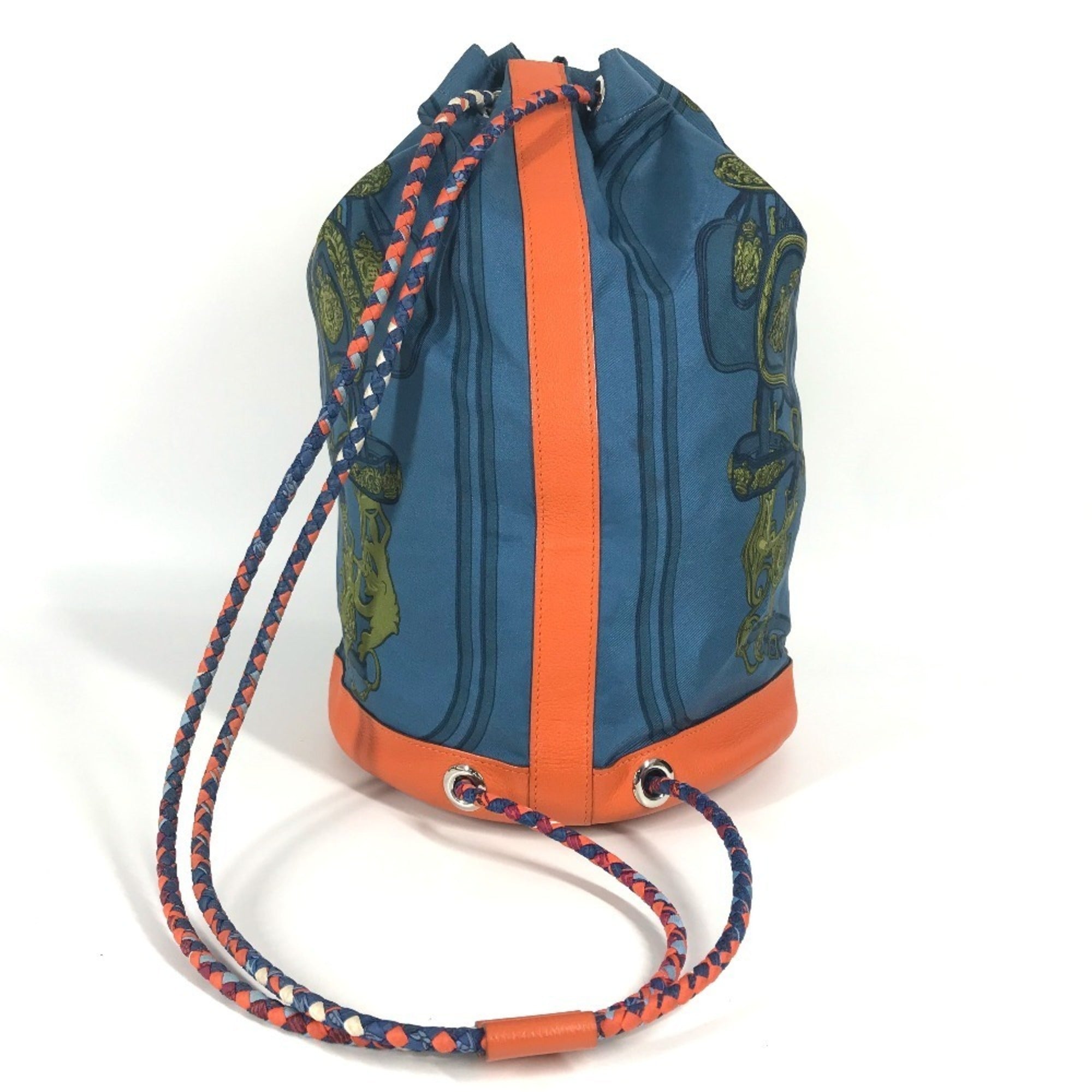Hermes Blue Orange Silk Leather Shoulder Bag (Pre-Owned)