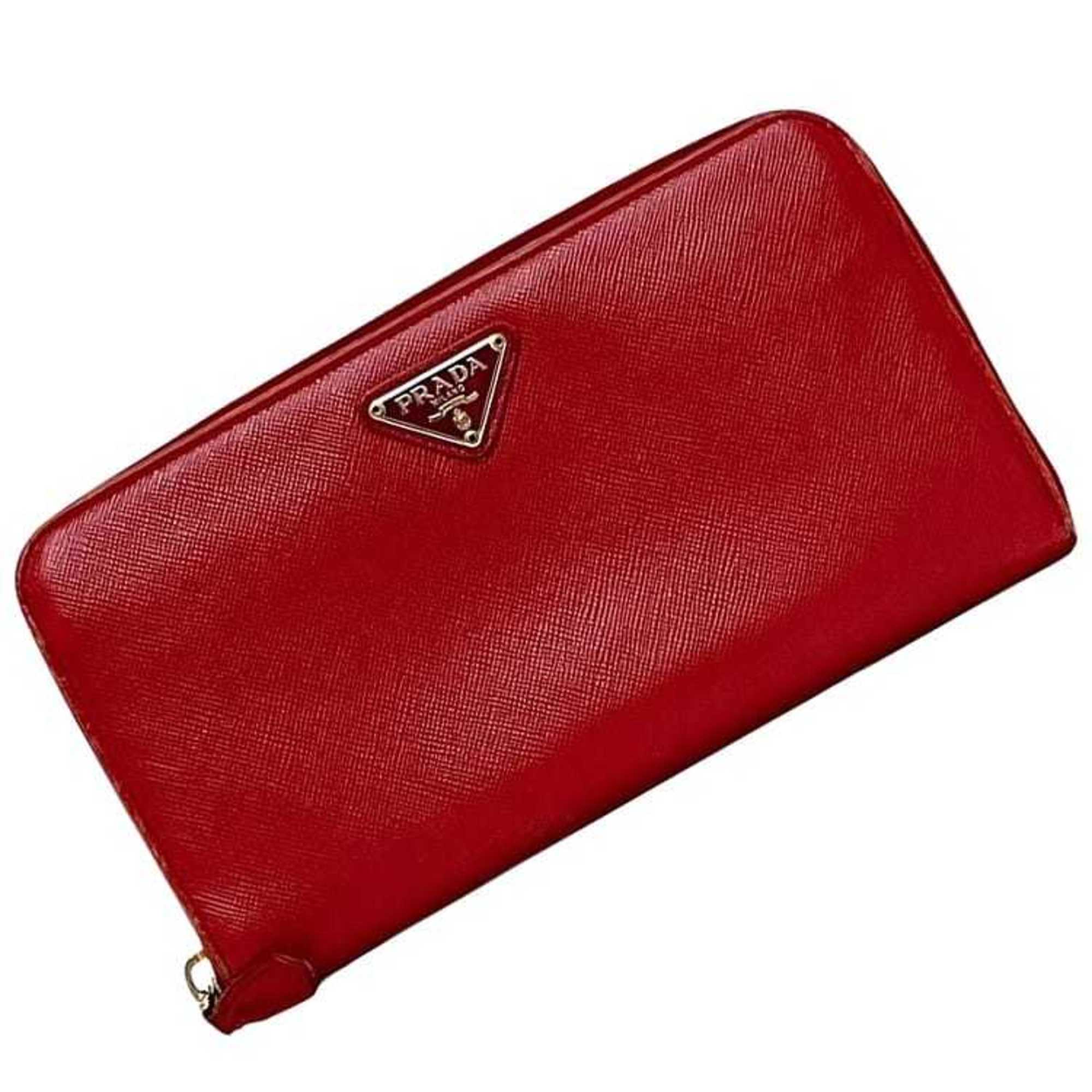 Prada Red Color Saffiano Long Wallet (Bi-Fold) (Pre-Owned)