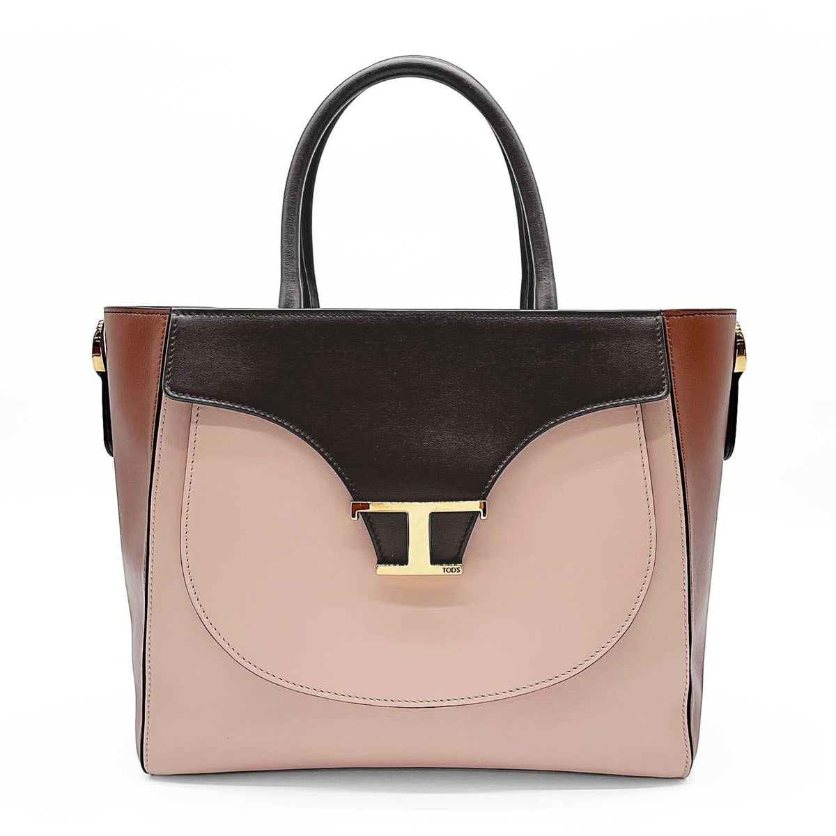 Tod's Beige Brown Pink Leather Handbag Shoulder Bag (Pre-Owned)