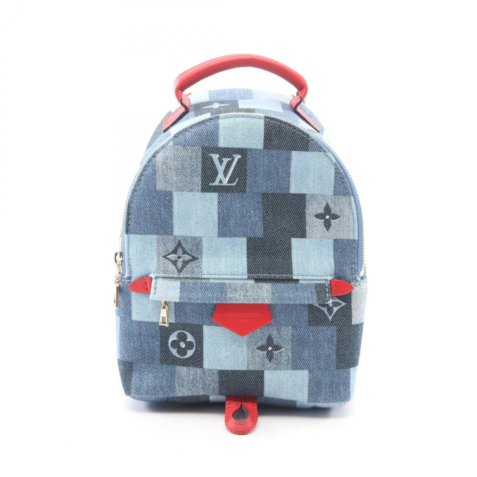 Louis Vuitton Blue Red Color Canvas Monogram Denim Leather Backpack Handbag (Pre-Owned)