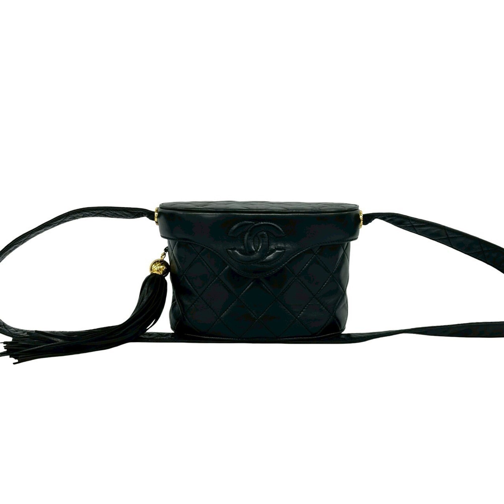 Chanel Black Leather Shoulder Bag Vanity Bag (Pre-Owned)