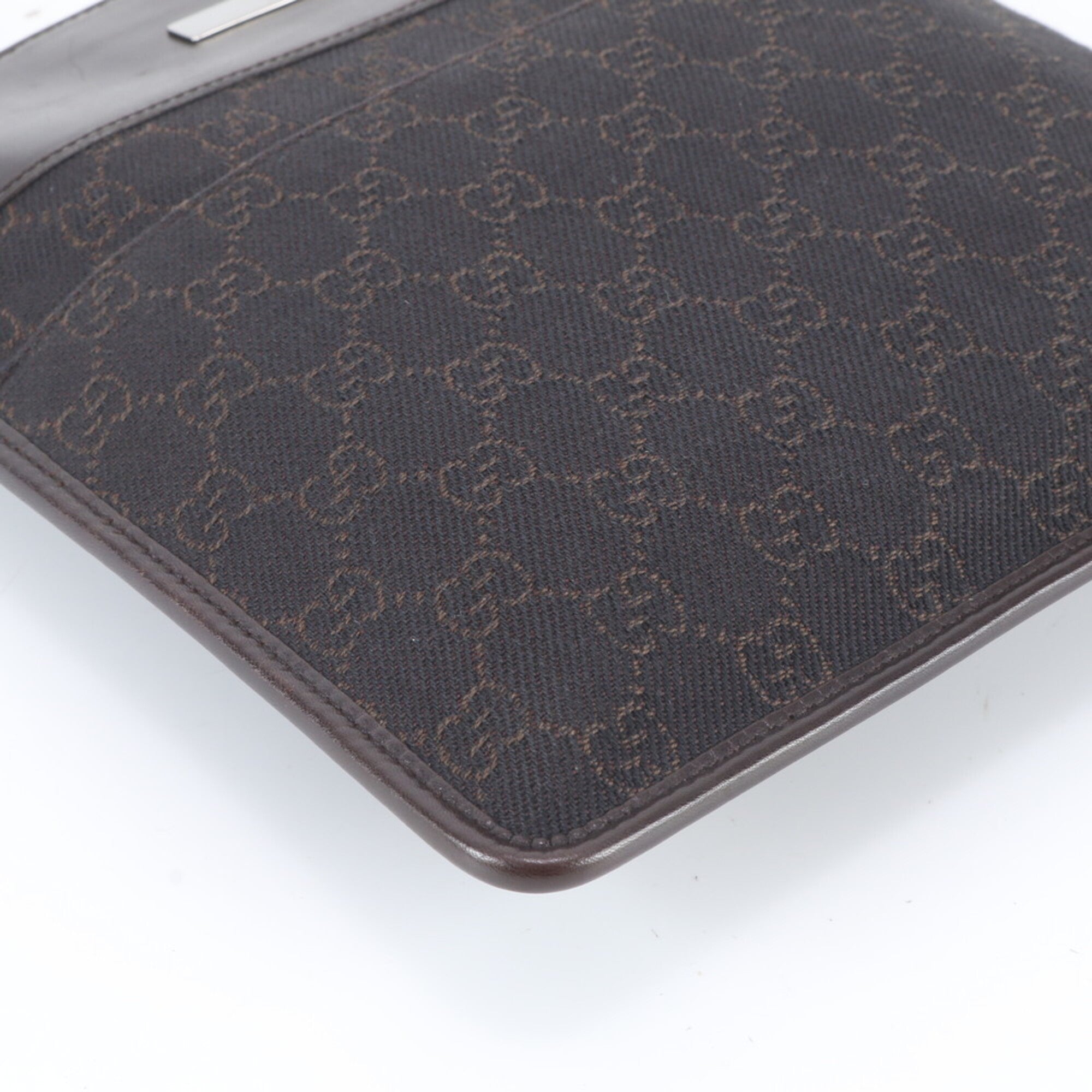 Gucci Gg Canvas Dark Brown Leather Canvas Shoulder Bag (Pre-Owned)