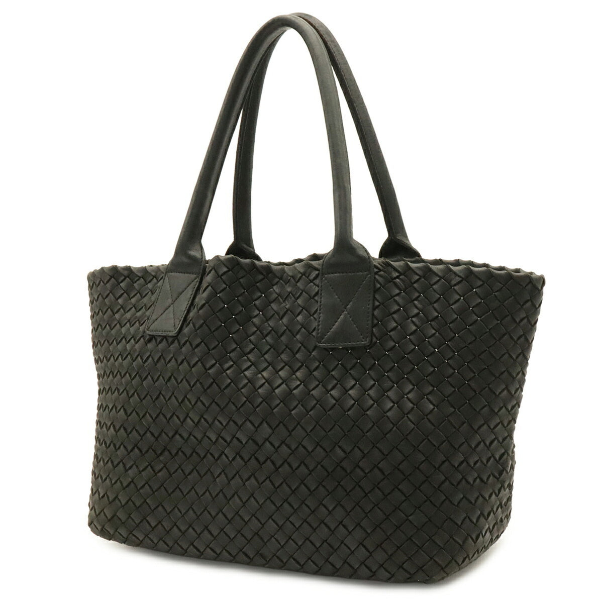 Bottega Veneta Intrecciato Black Leather Handbag Shoulder Bag Tote Bag (Pre-Owned)