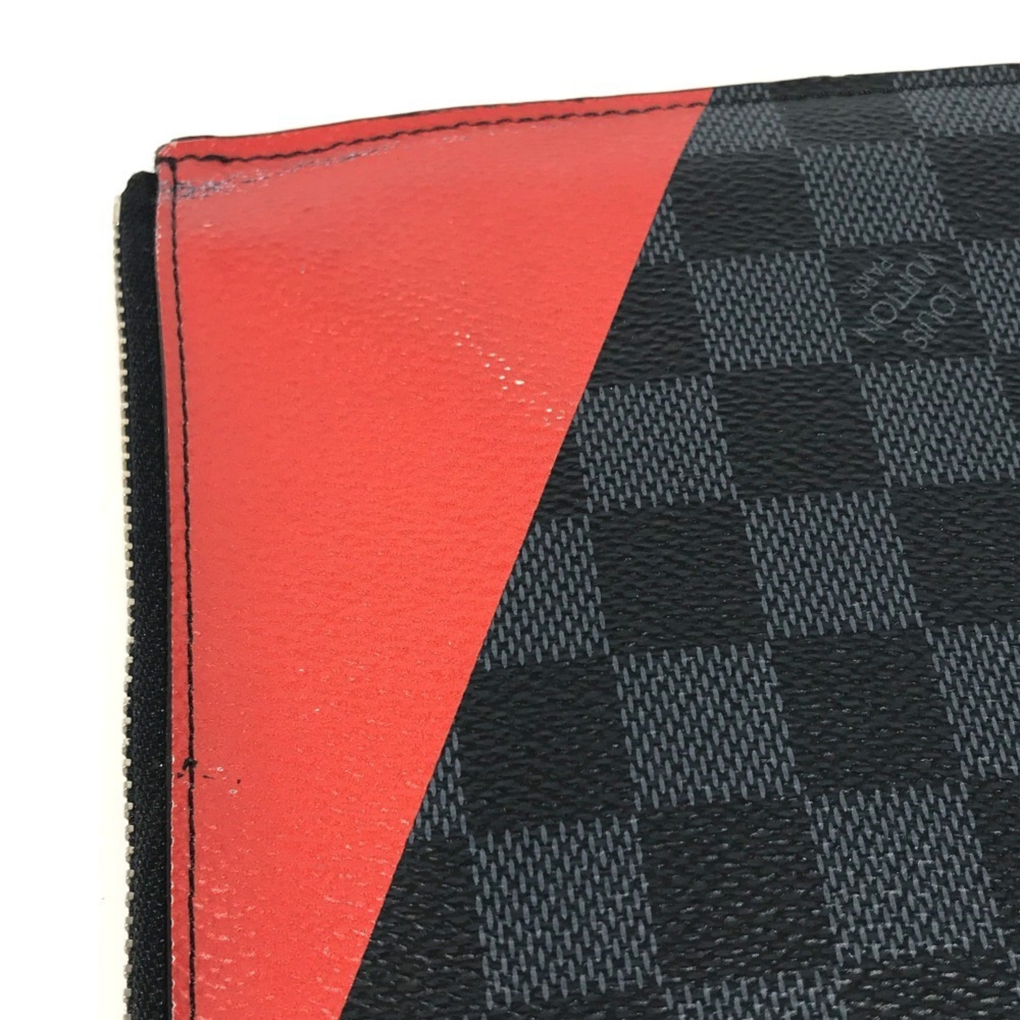 Louis Vuitton Black Red Color White Damier Graphite Clutch Bag Pochette Pouch (Pre-Owned)
