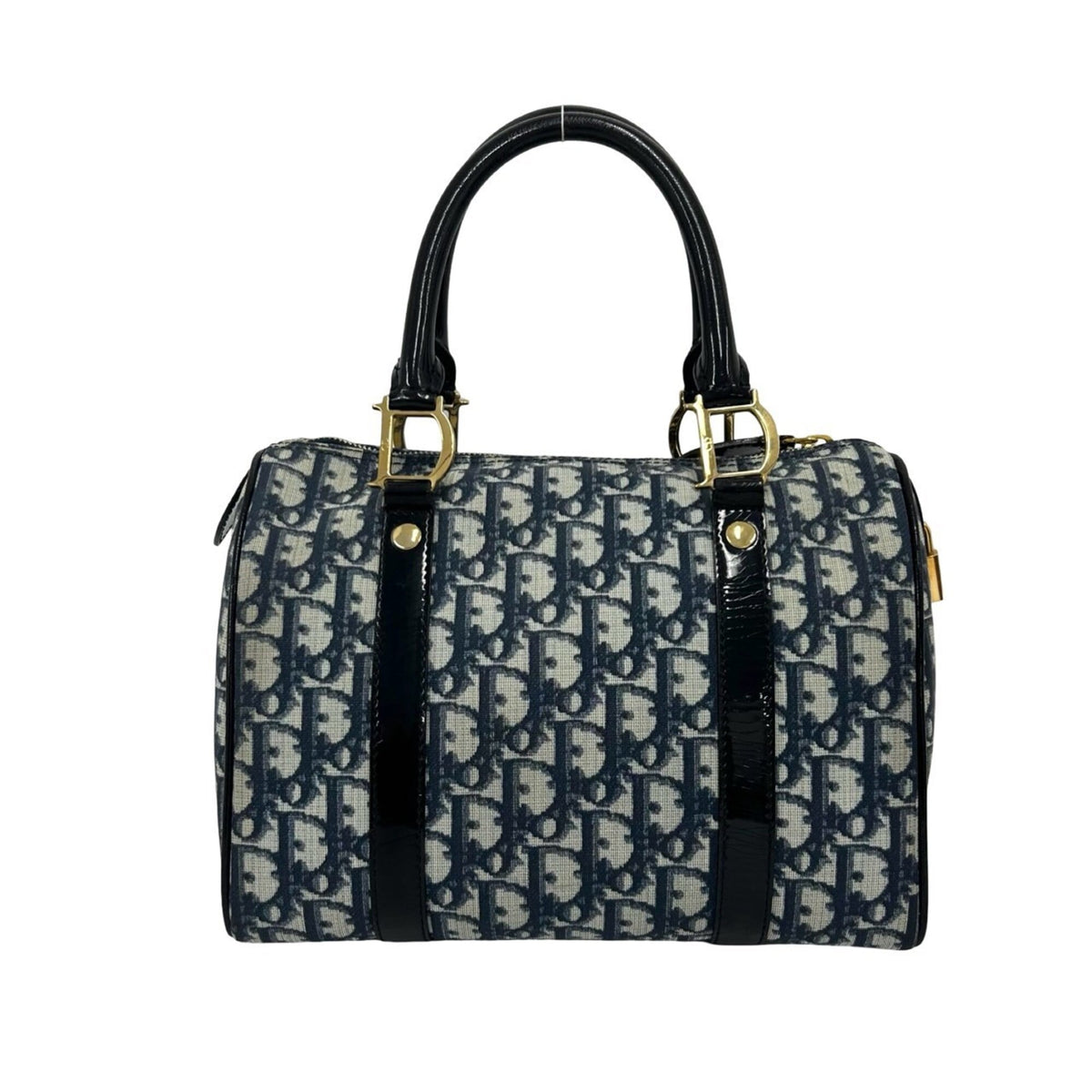 Christian Dior Navy Pvc Leather Boston Bag Handbag (Pre-Owned)