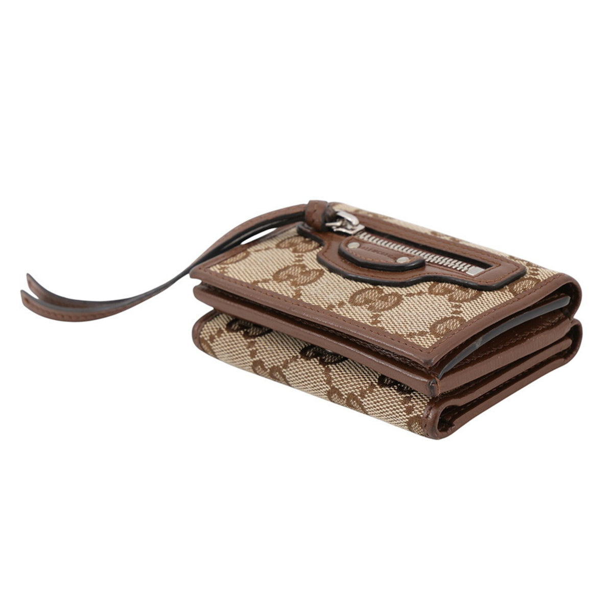 Gucci Beige Brown Canvas Leather Wallet (Tri-Fold) (Pre-Owned)
