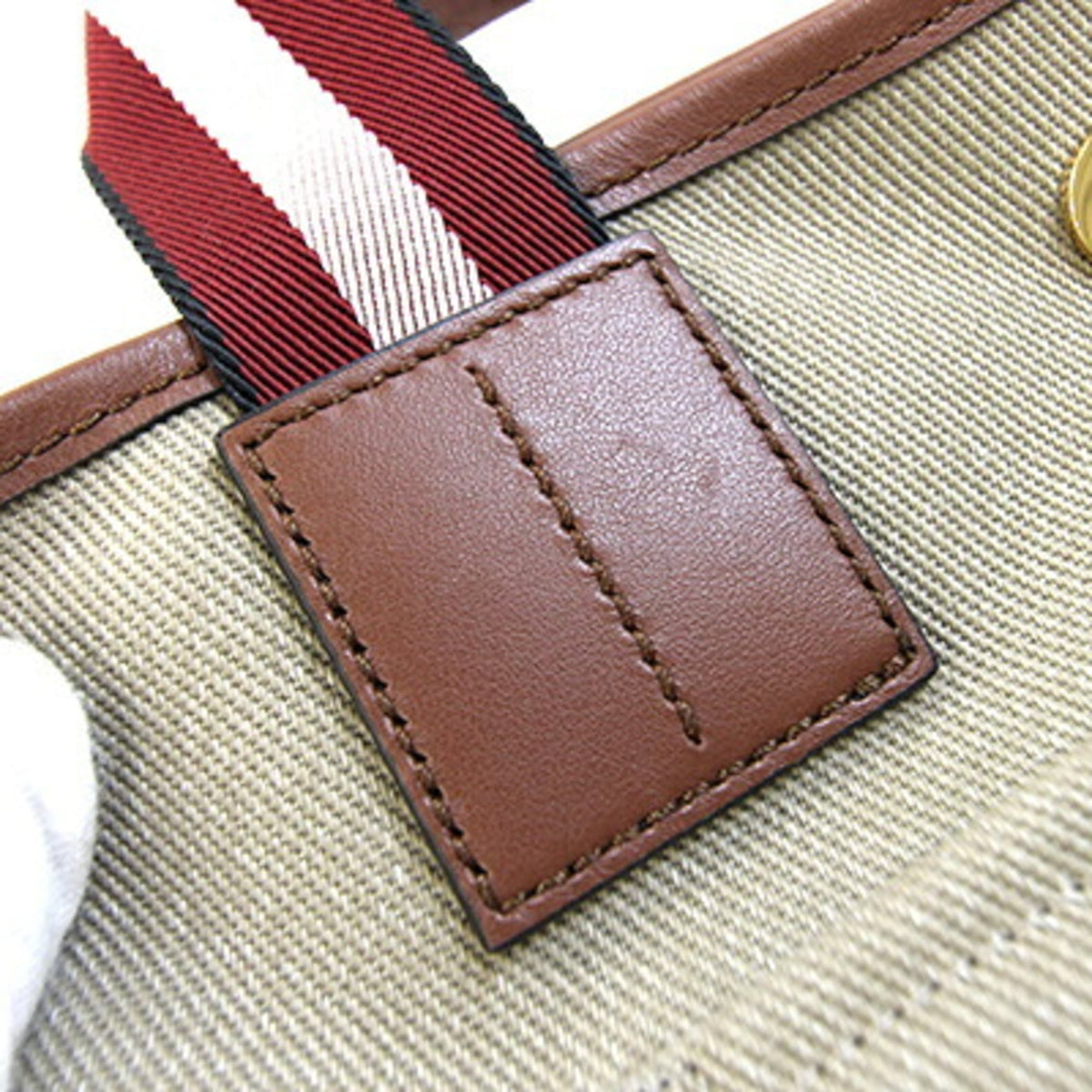 Bally Beige Brown Sand Canvas Leather Handbag (Pre-Owned)