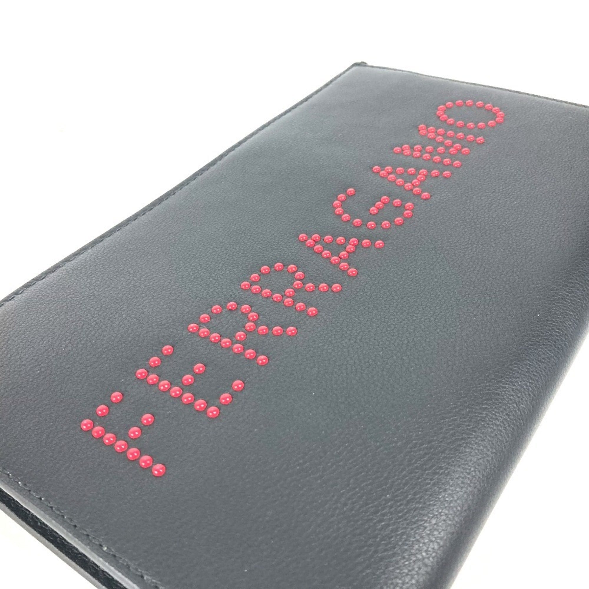 Salvatore Ferragamo Black Red Color Leather Clutch Bag Pouch (Pre-Owned)
