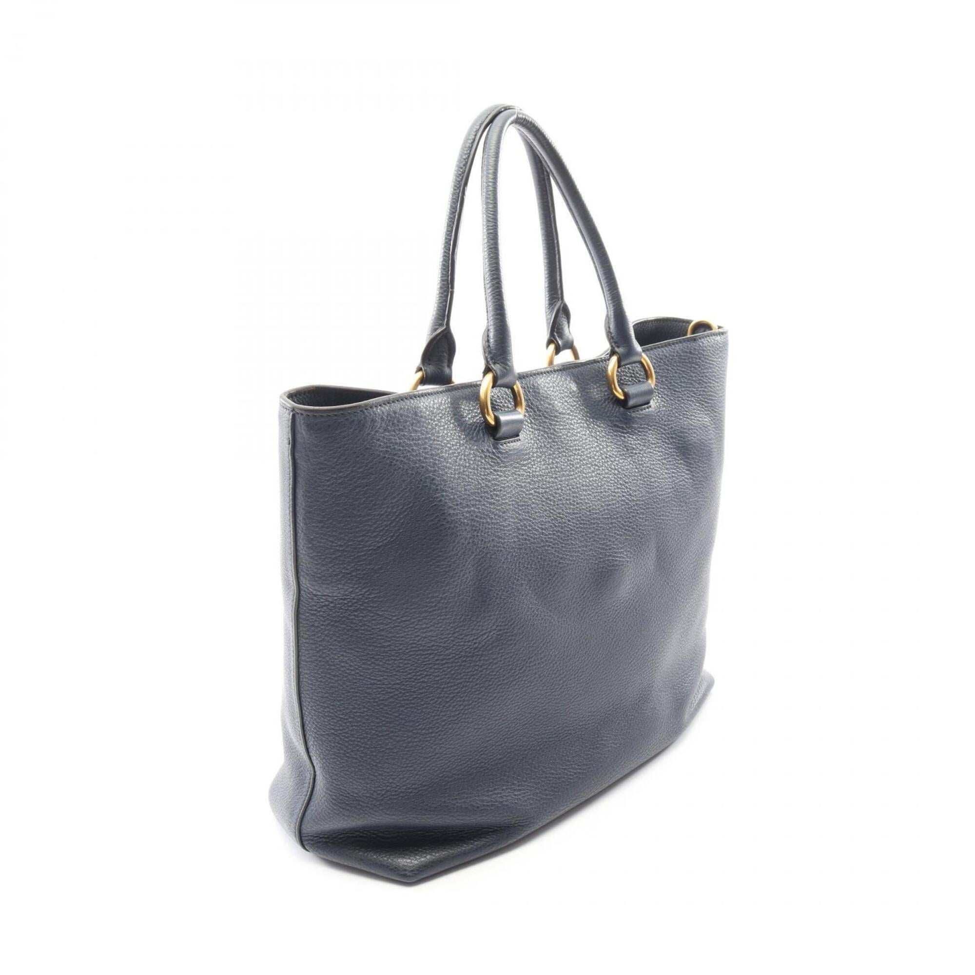 Prada Navy Leather Handbag Tote Bag (Pre-Owned)