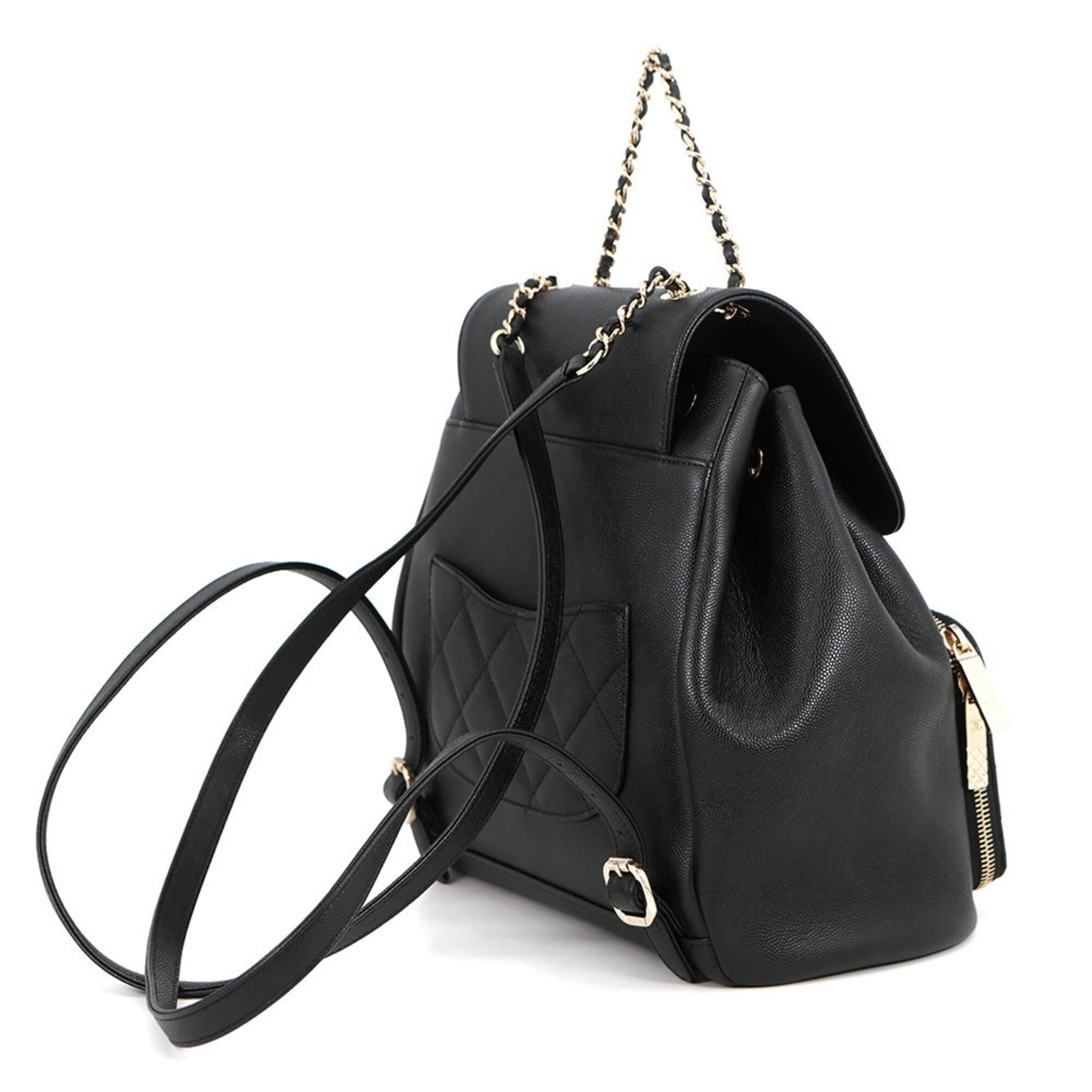 Chanel Black Grained Calfskin Backpack Handbag (Pre-Owned)