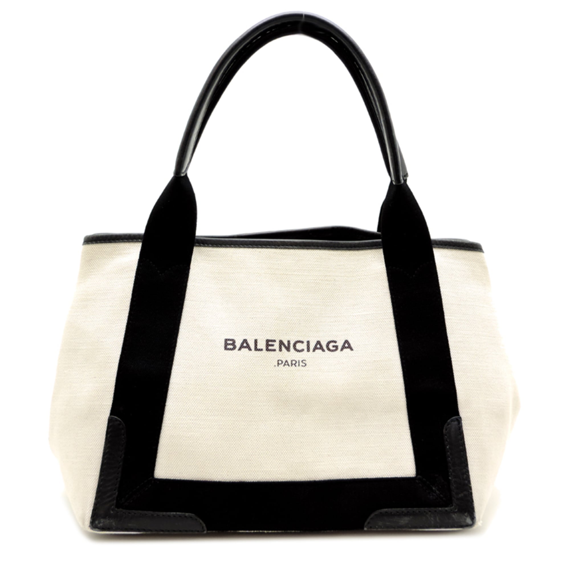 Balenciaga Black White Canvas Leather Handbag Pouch (Pre-Owned)