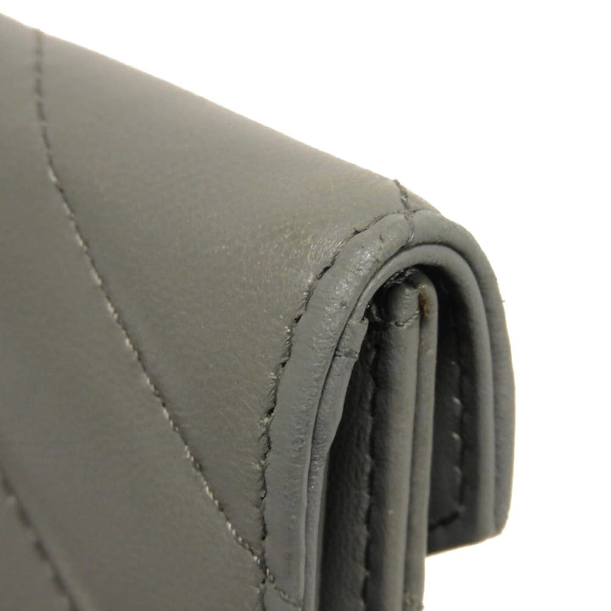 Chanel Gray Leather Wallet (Bi-Fold) (Pre-Owned)