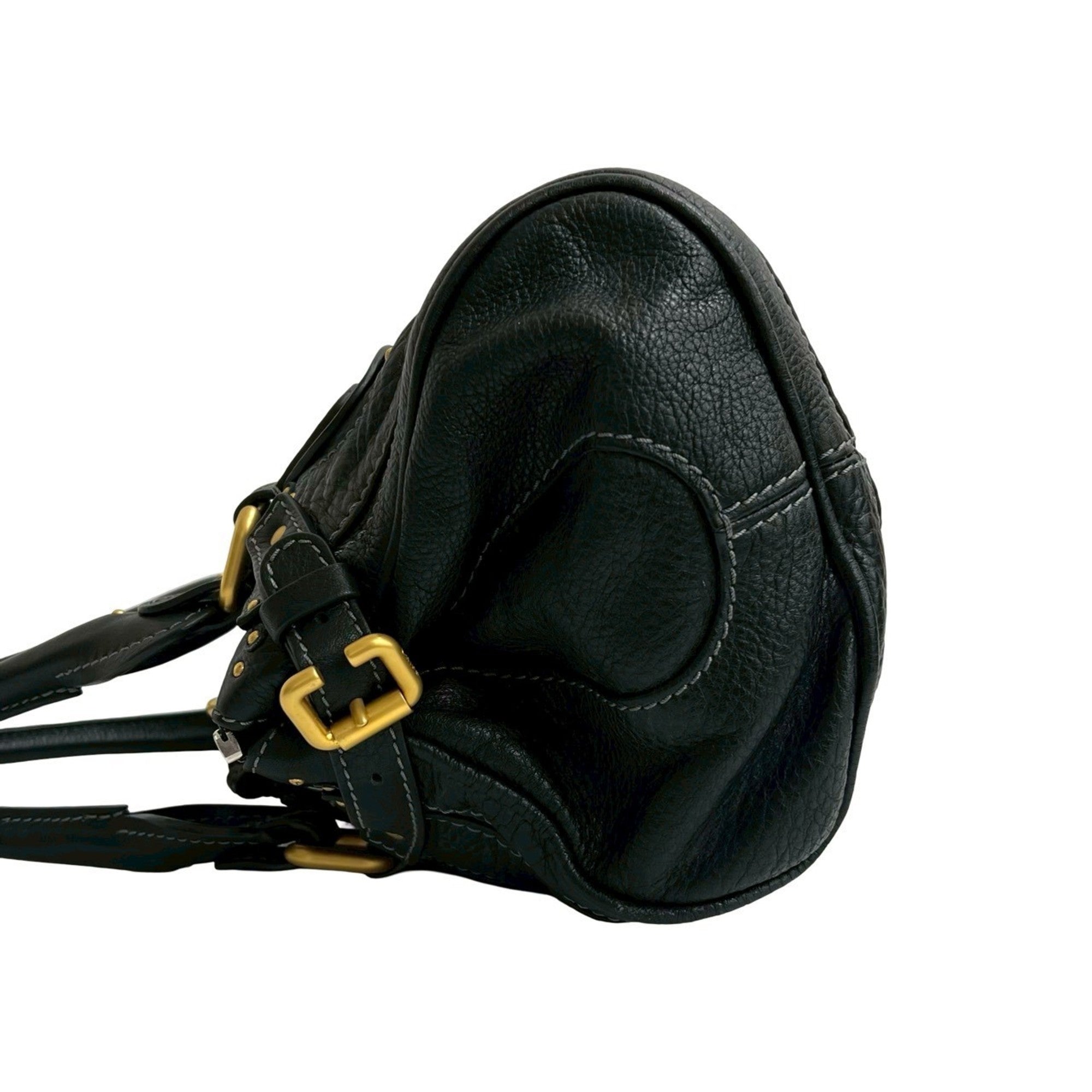 Chloé Black Leather Boston Bag Handbag Tote Bag (Pre-Owned)