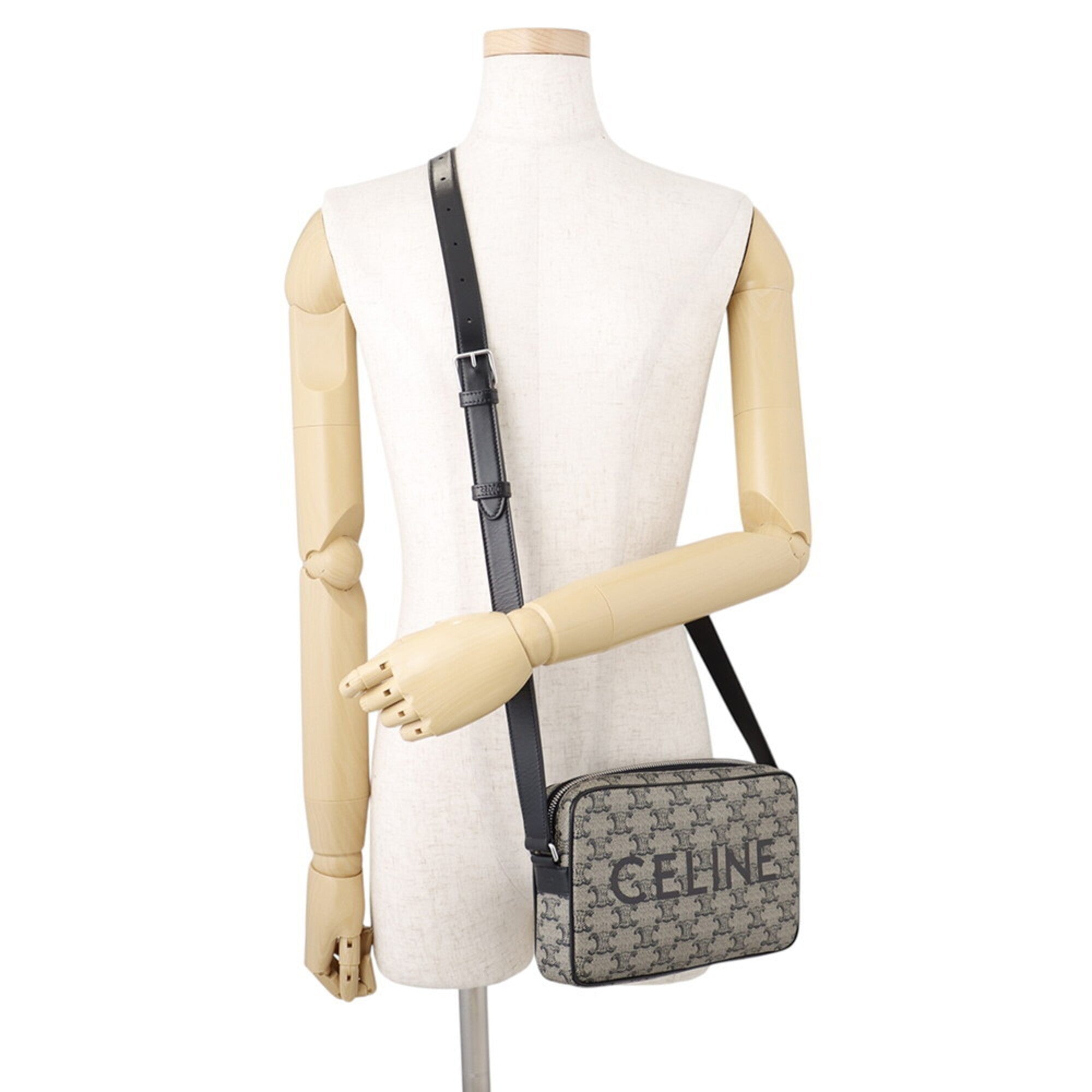 Celine Black Gray Pvc Leather Messenger Bag Shoulder Bag (Pre-Owned)