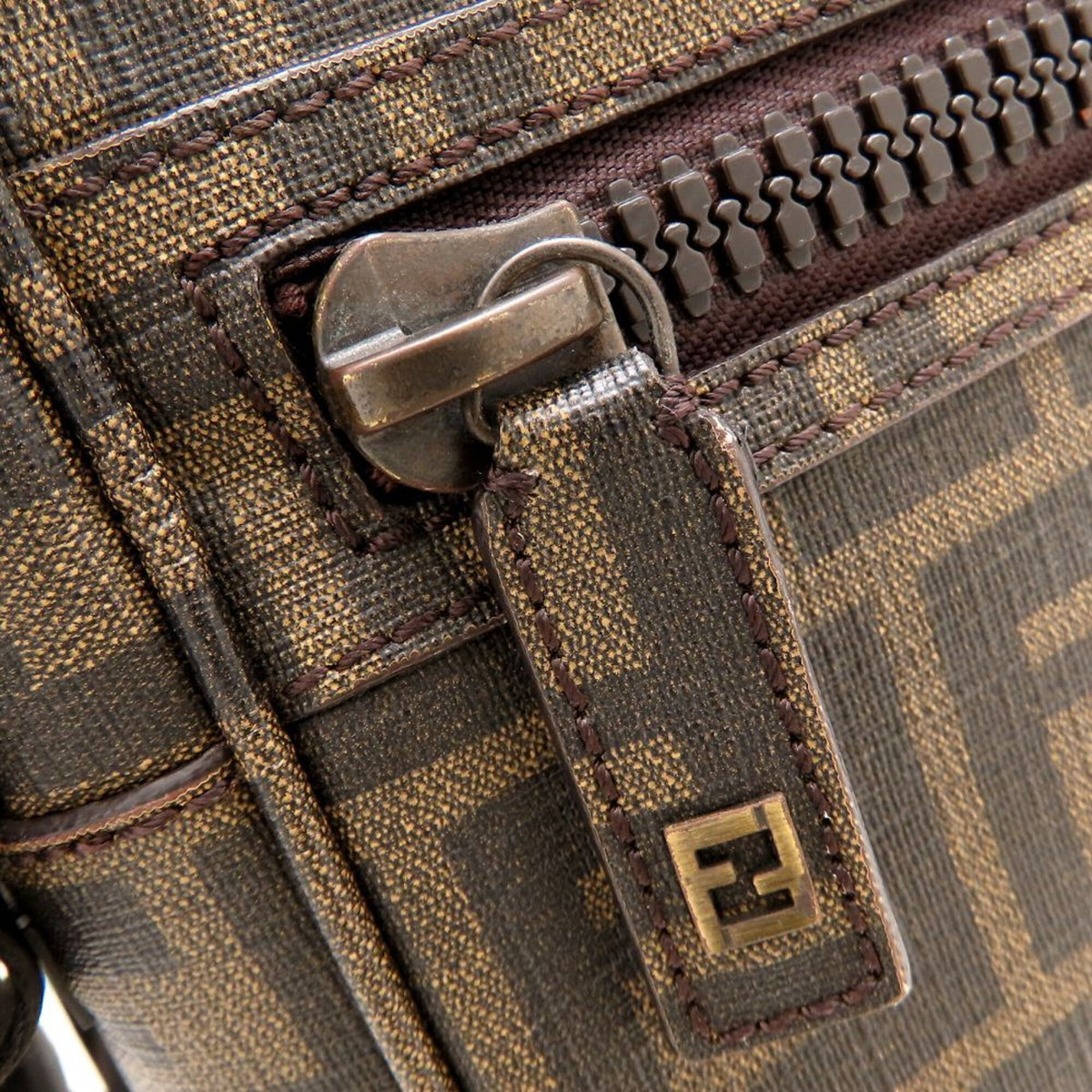 Fendi Zucchino Brown Coated Canvas Shoulder Bag (Pre-Owned)