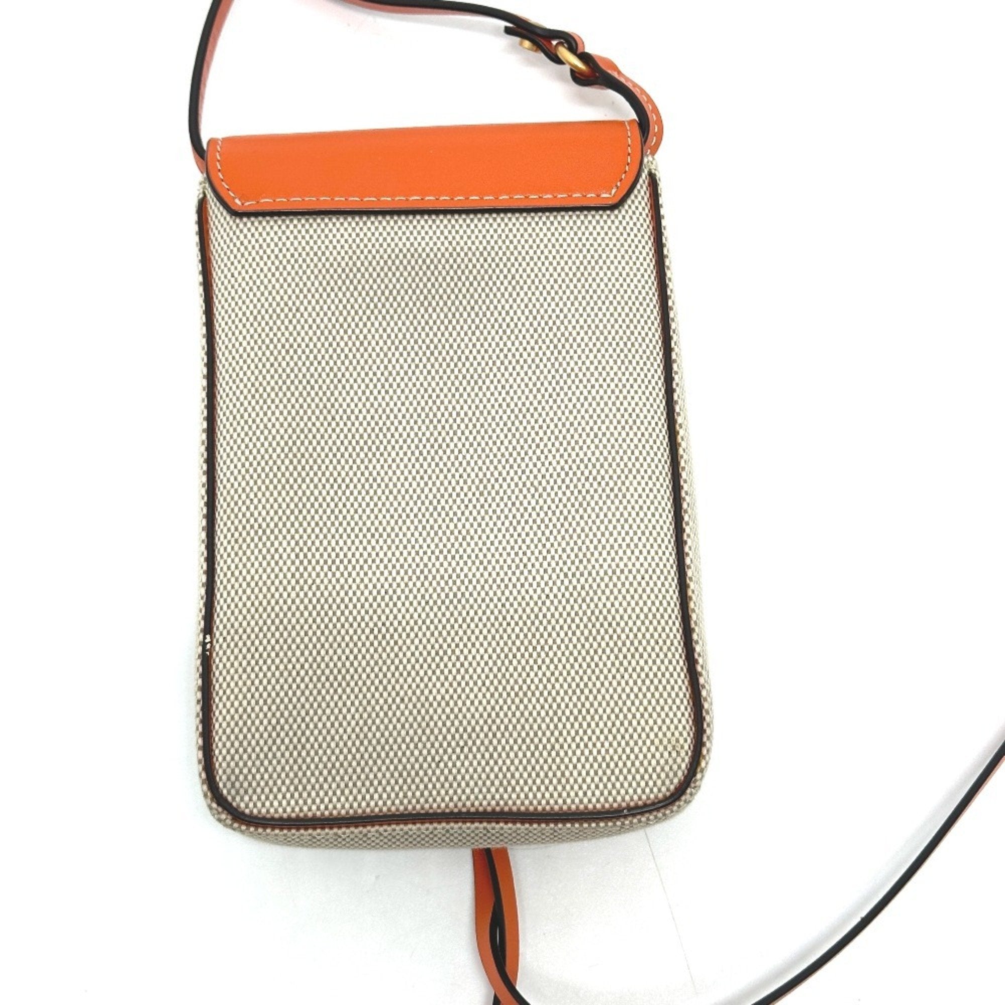 Tory Burch Beige Orange Canvas Leather Pochette Shoulder Bag (Pre-Owned)