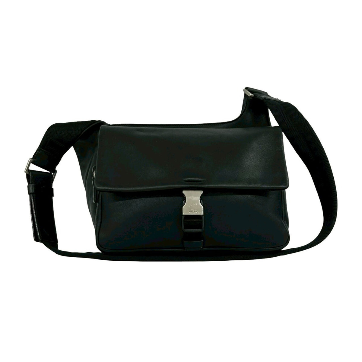 Prada Black Leather Nylon Pochette Shoulder Bag Sling Bag (Pre-Owned)