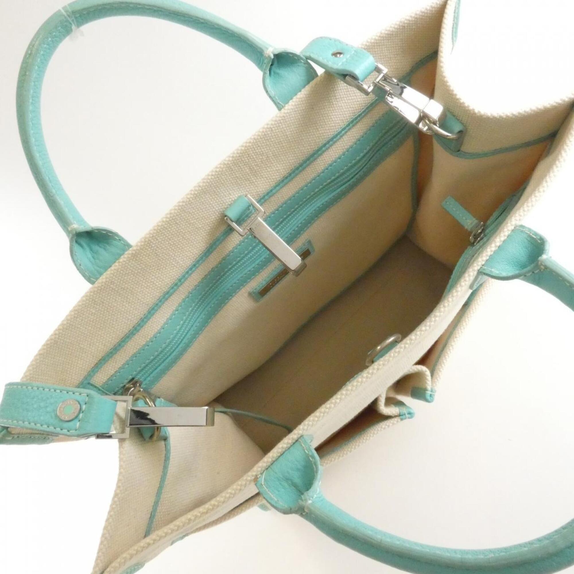 Tiffany Beige Tiffany Blue Canvas Leather Handbag (Pre-Owned)