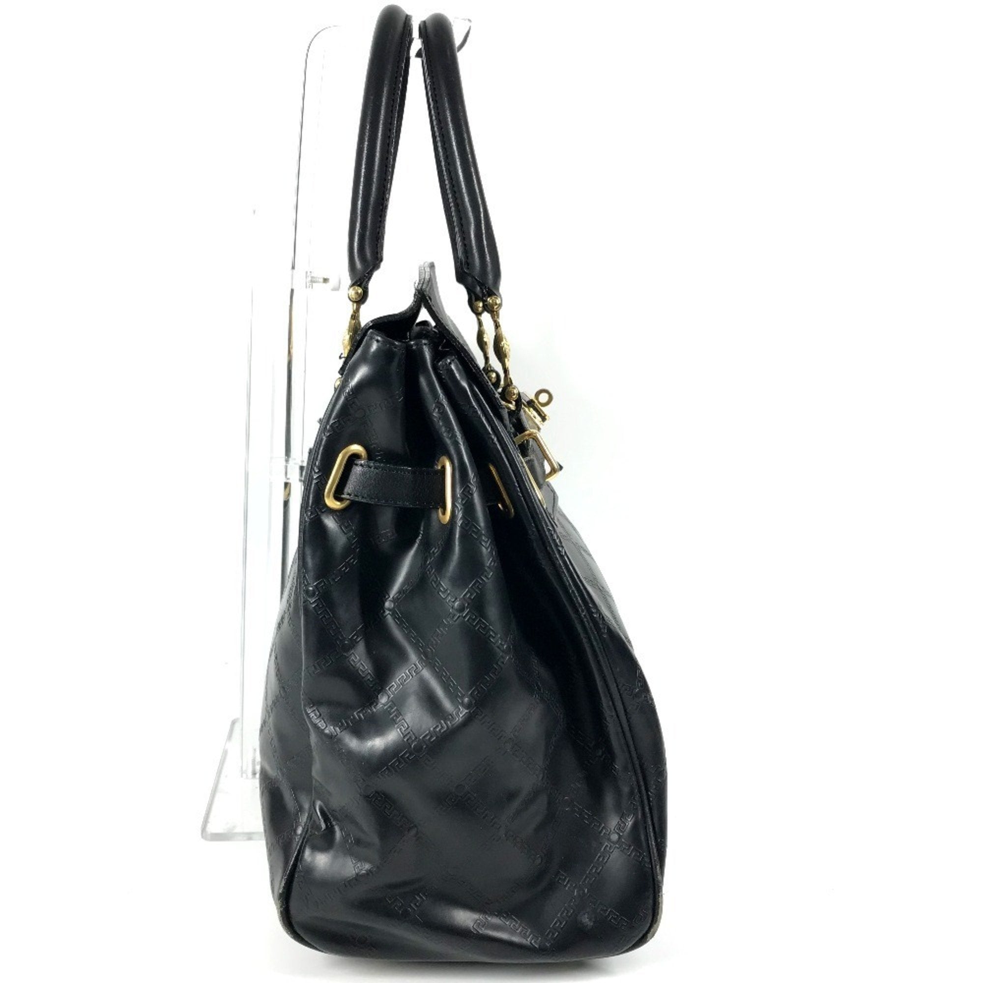 Versace Black Leather Handbag Shoulder Bag Tote Bag (Pre-Owned)