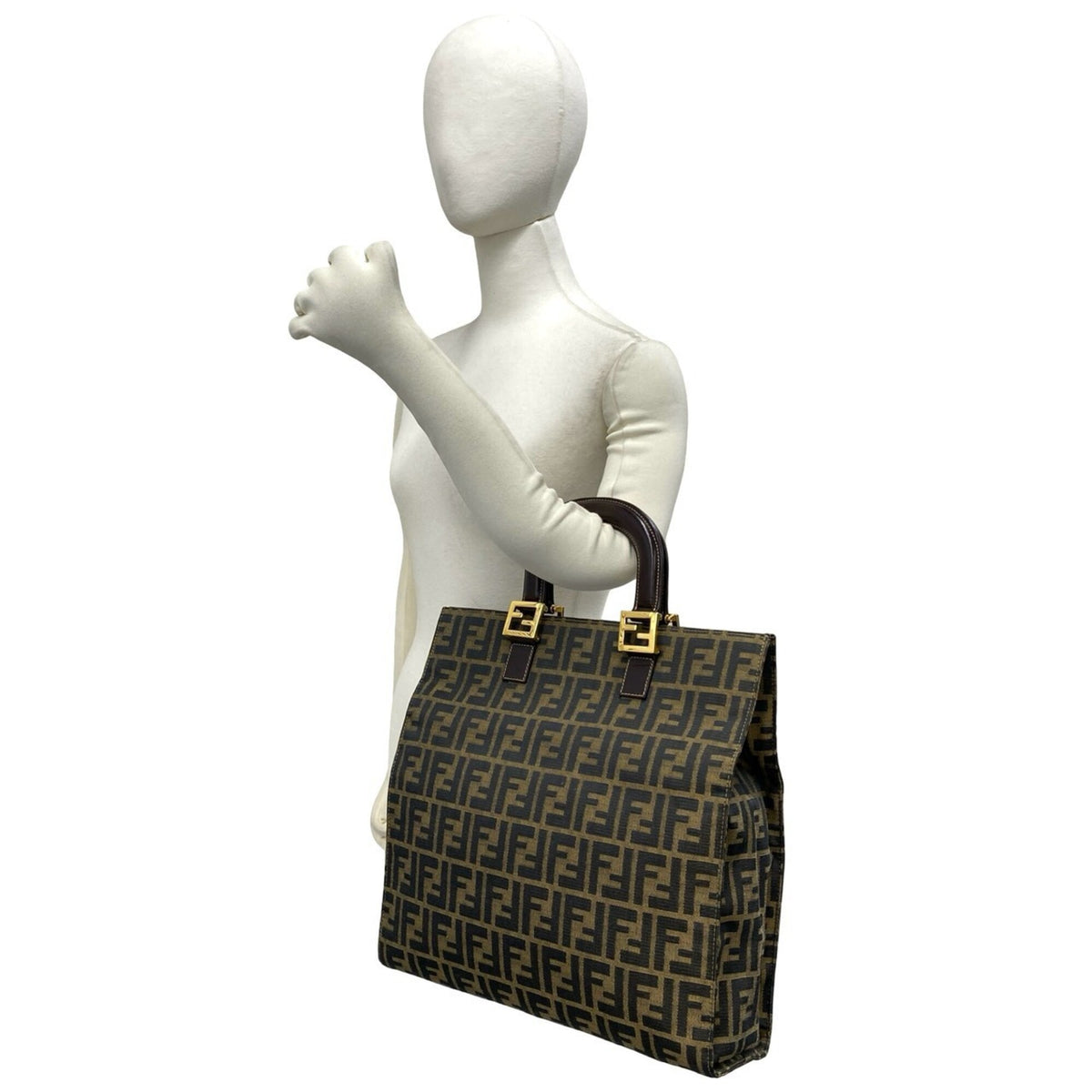 Fendi Black Brown Canvas Leather Handbag Tote Bag (Pre-Owned)