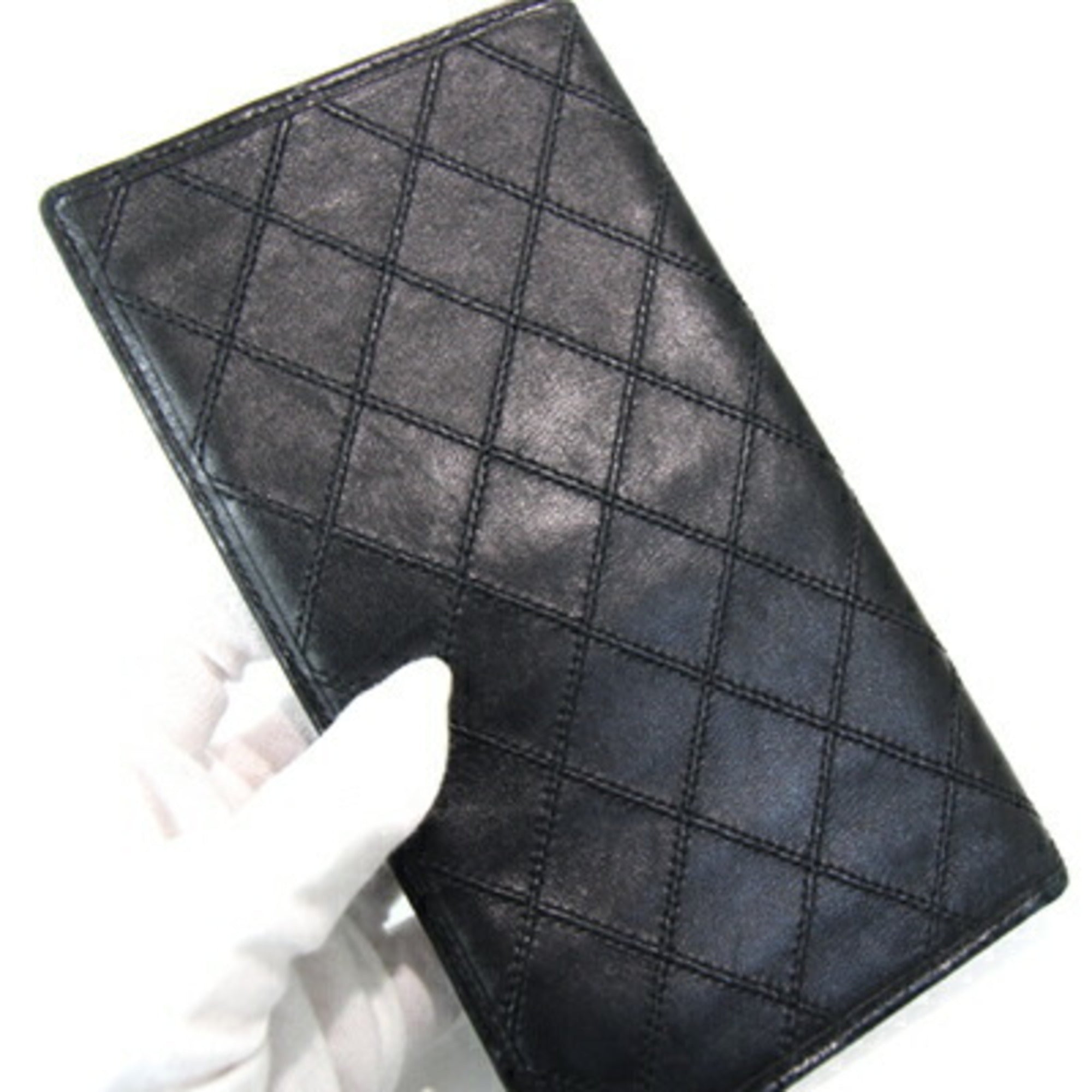 Chanel Bicolor Black Leather Long Bill Wallet (Bi-Fold) (Pre-Owned)