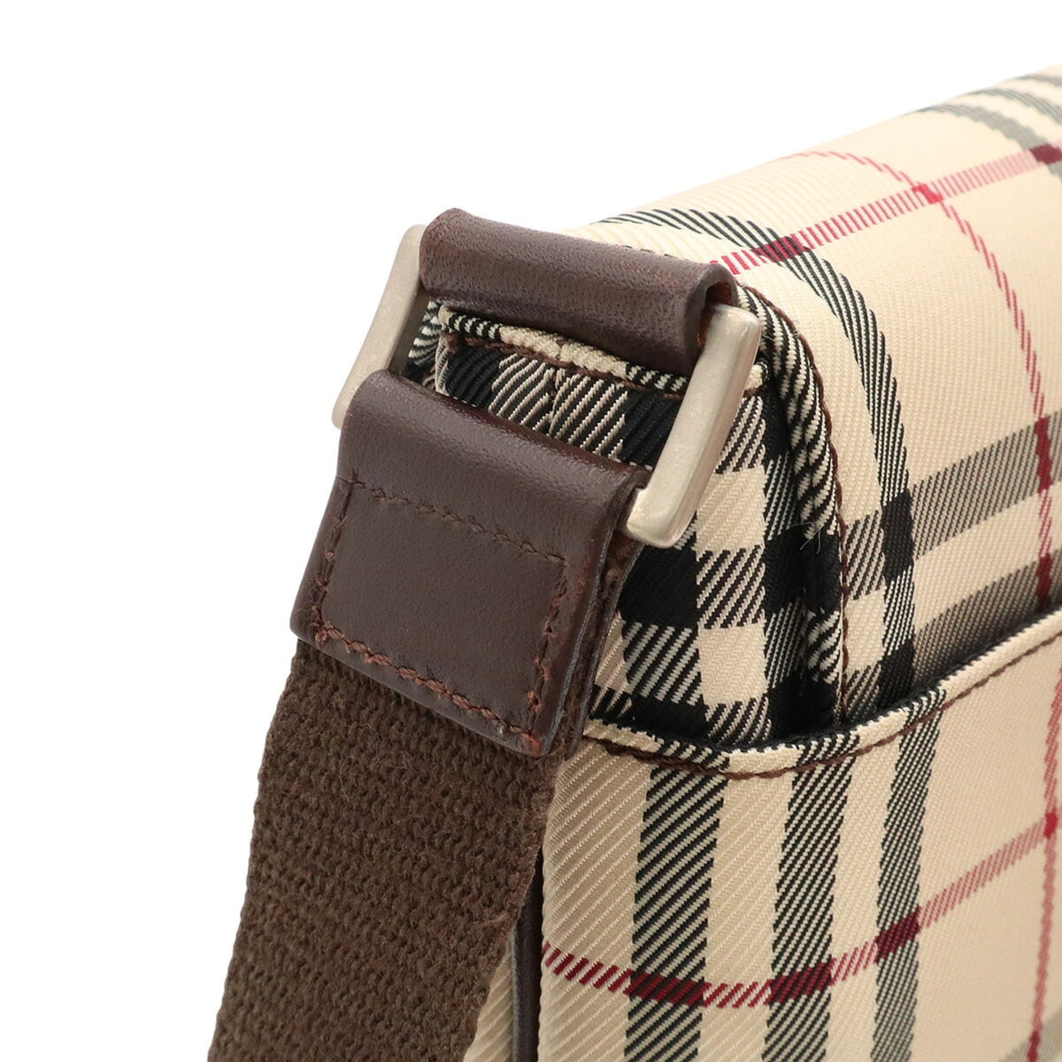 Burberry Beige Black Bordeaux Canvas Leather Shoulder Bag (Pre-Owned)