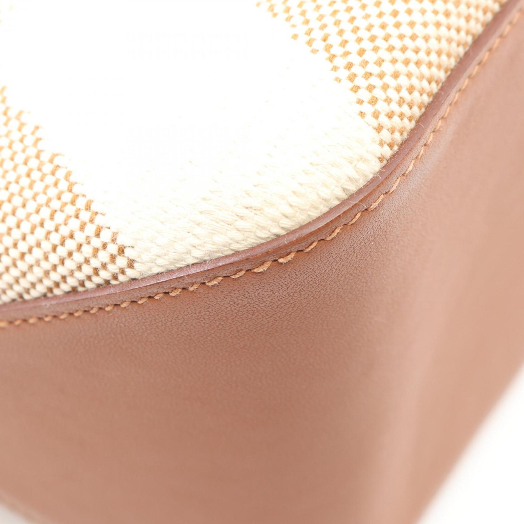 Hermes Brown Ecru Ivory Canvas Swift Leather Handbag Tote Bag (Pre-Owned)