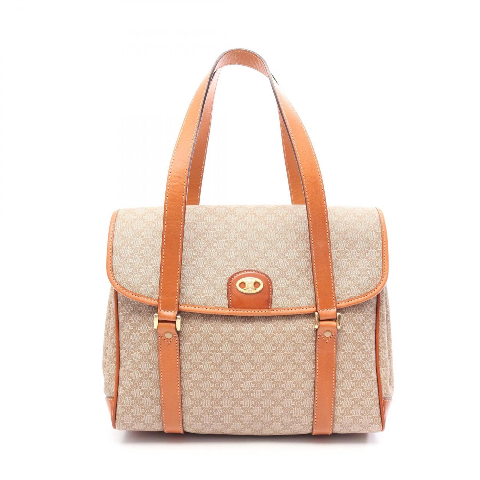 Celine Beige Brown Coated Canvas Leather Handbag (Pre-Owned)