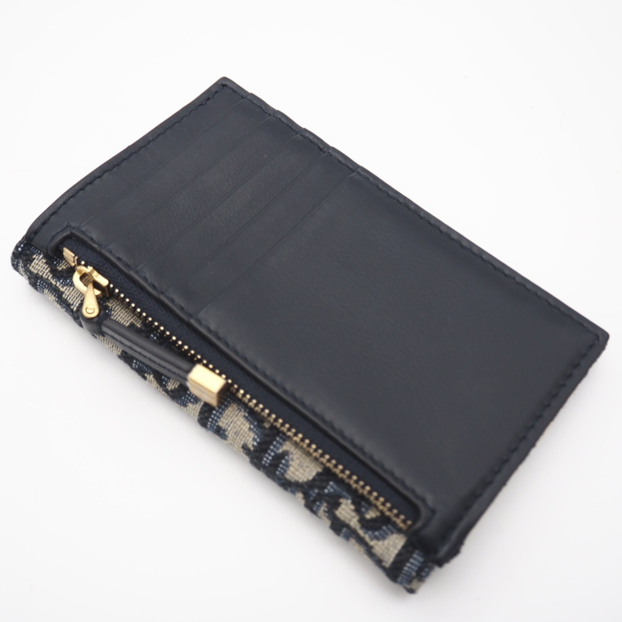 Christian Dior Beige Navy Canvas Leather Card Wallet (Pre-Owned)