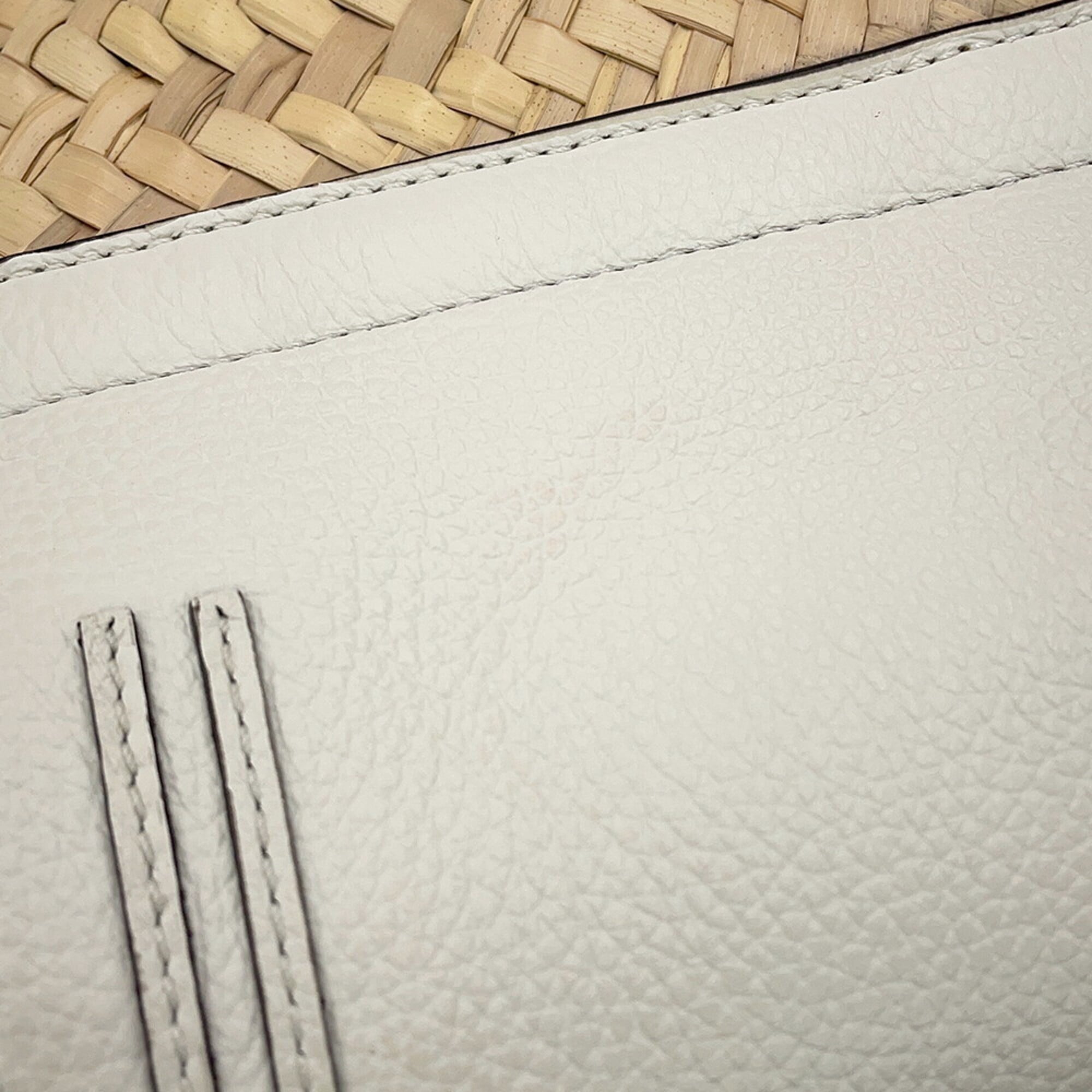 Chloé Marcie White Raffia Leather Handbag Shoulder Bag (Pre-Owned)