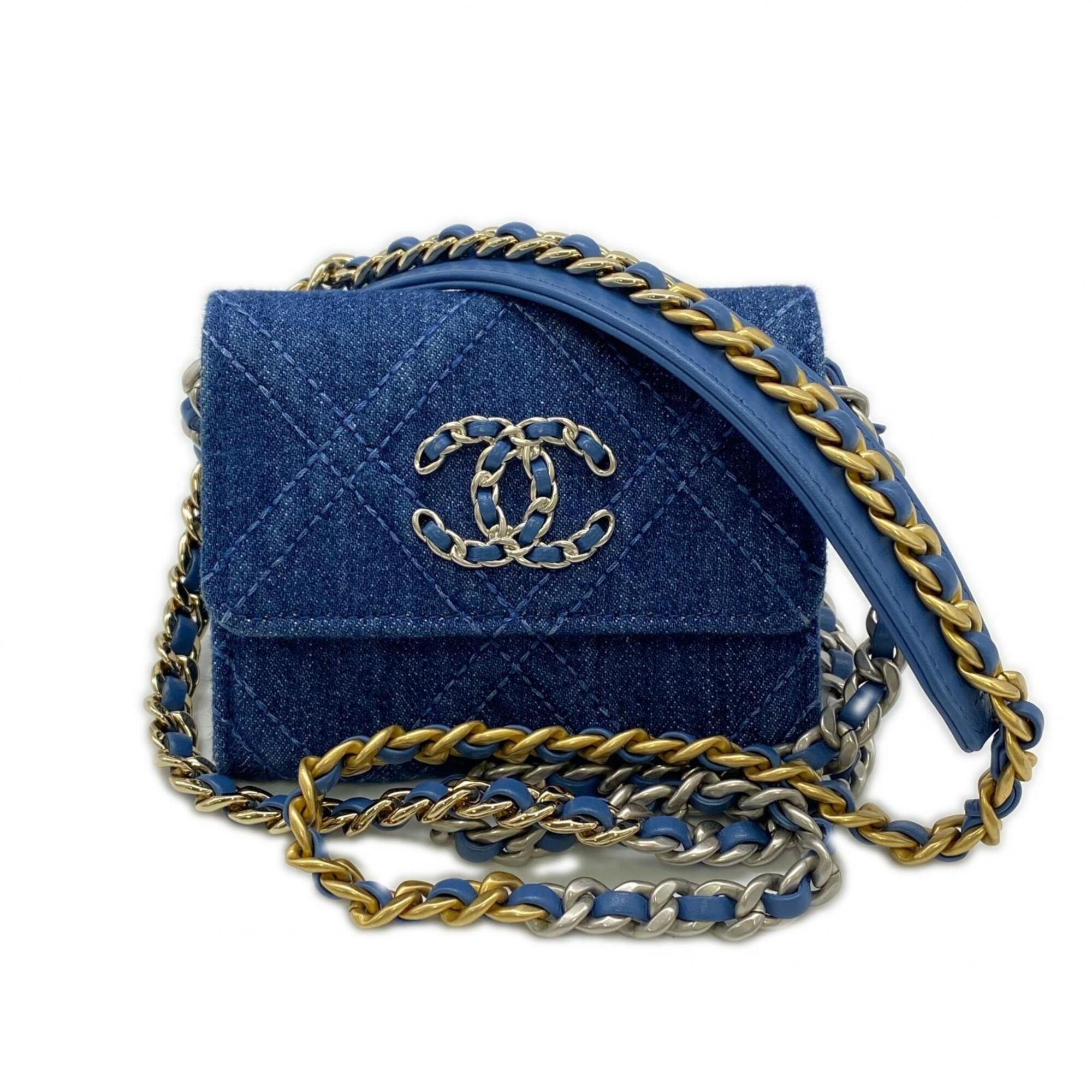 Chanel Denim Blue Denim Leather Shoulder Bag (Pre-Owned)