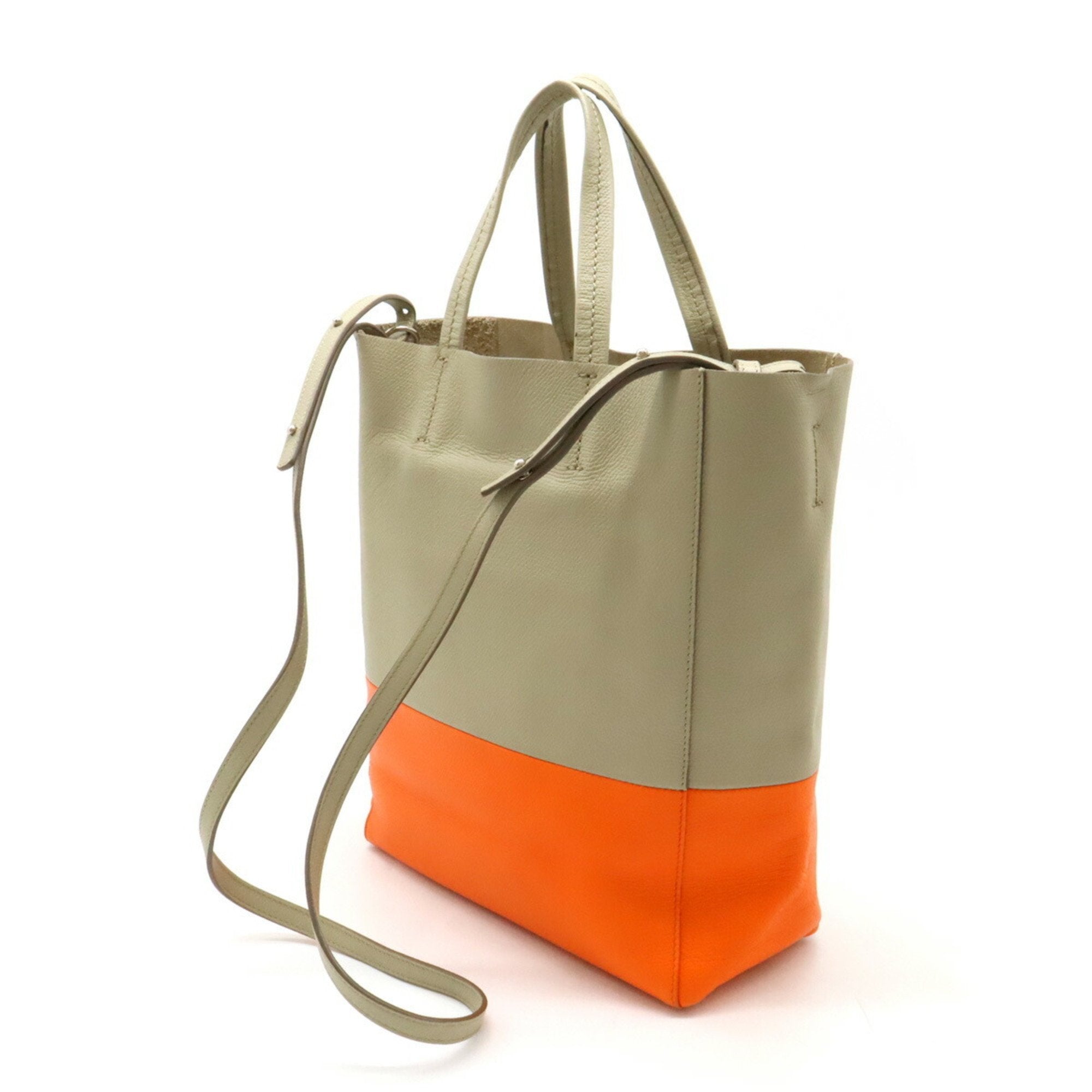 Celine Cabas Beige Orange Sand Leather Shoulder Bag Tote Bag (Pre-Owned)