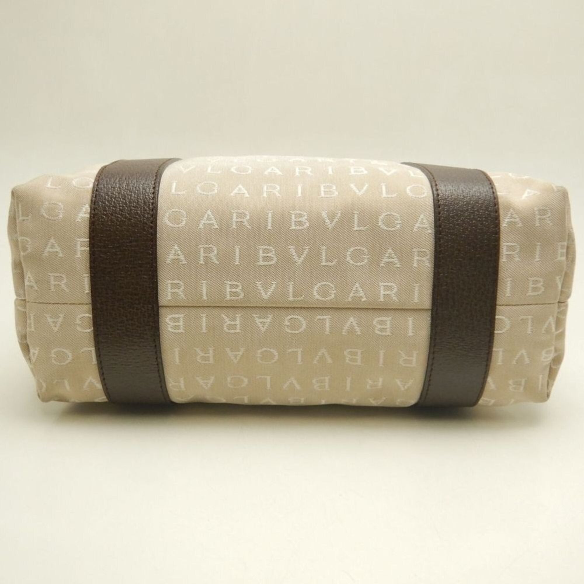 Bvlgari Logomania Beige Brown Canvas Leather Tote Bag (Pre-Owned)