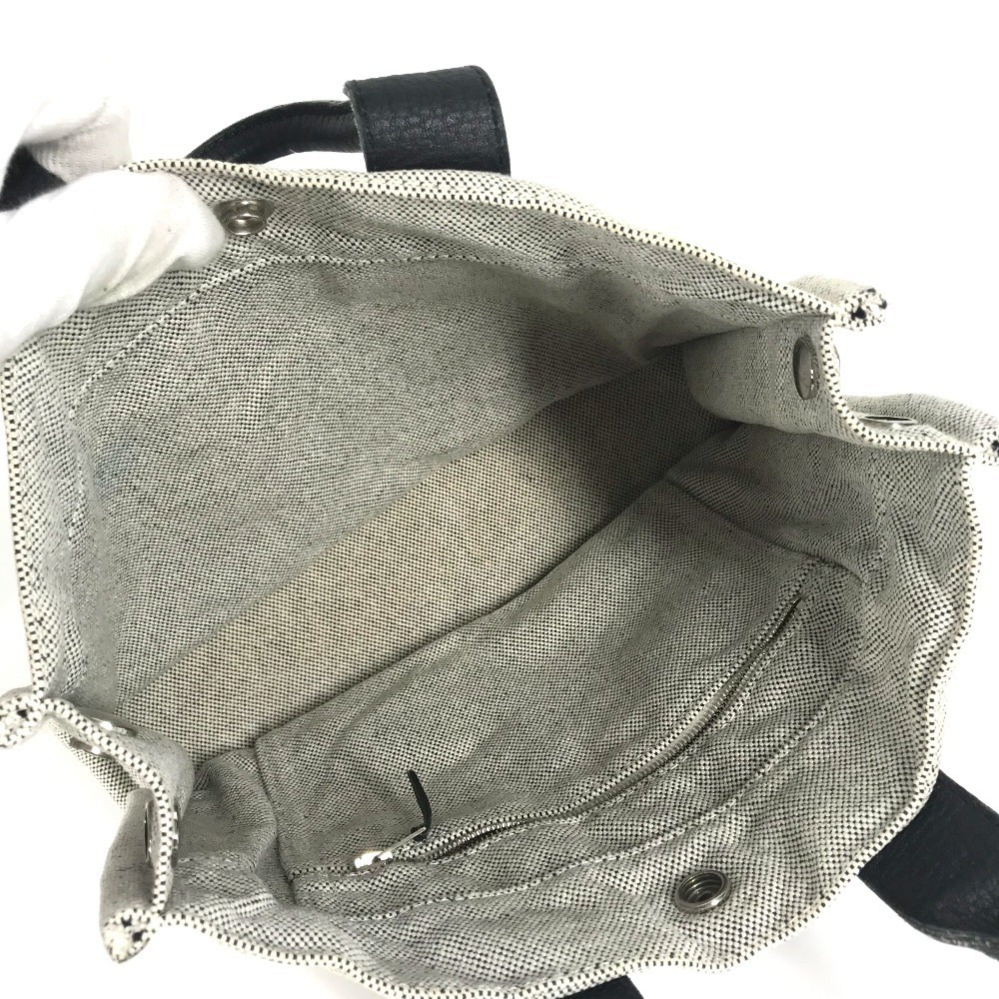 Hermes Black Gray Toile H Leather Handbag Tote Bag (Pre-Owned)