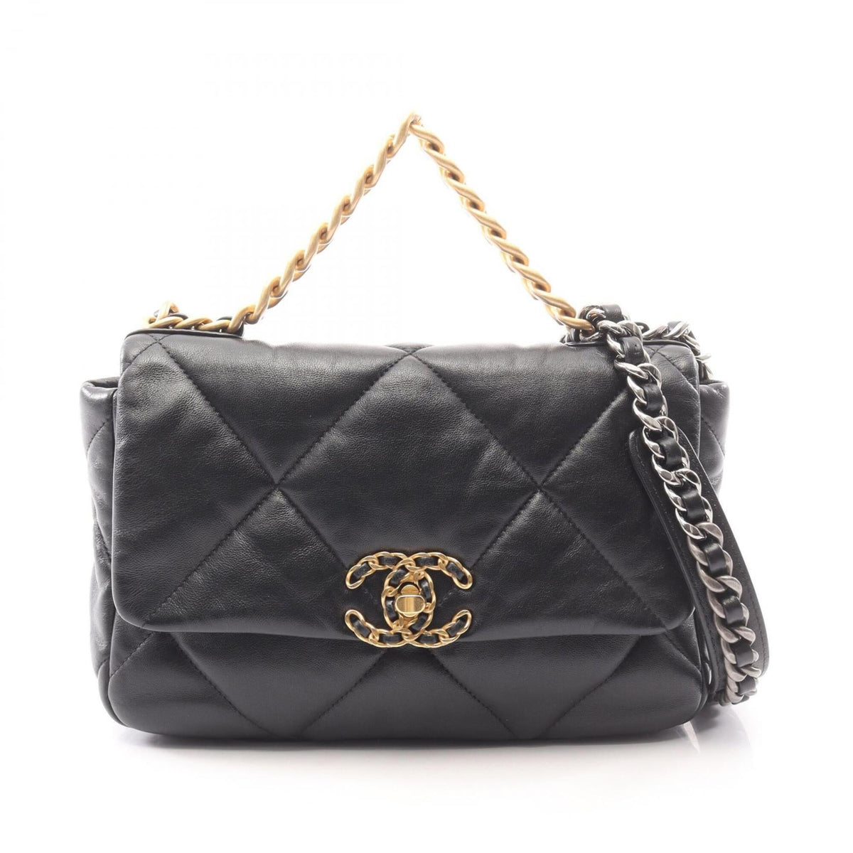 Chanel Black Leather Handbag Shoulder Bag (Pre-Owned)