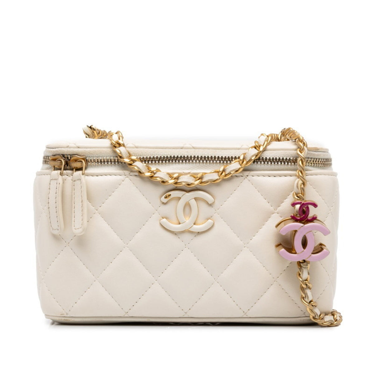 Chanel White Leather Shoulder Bag Vanity Bag (Pre-Owned)