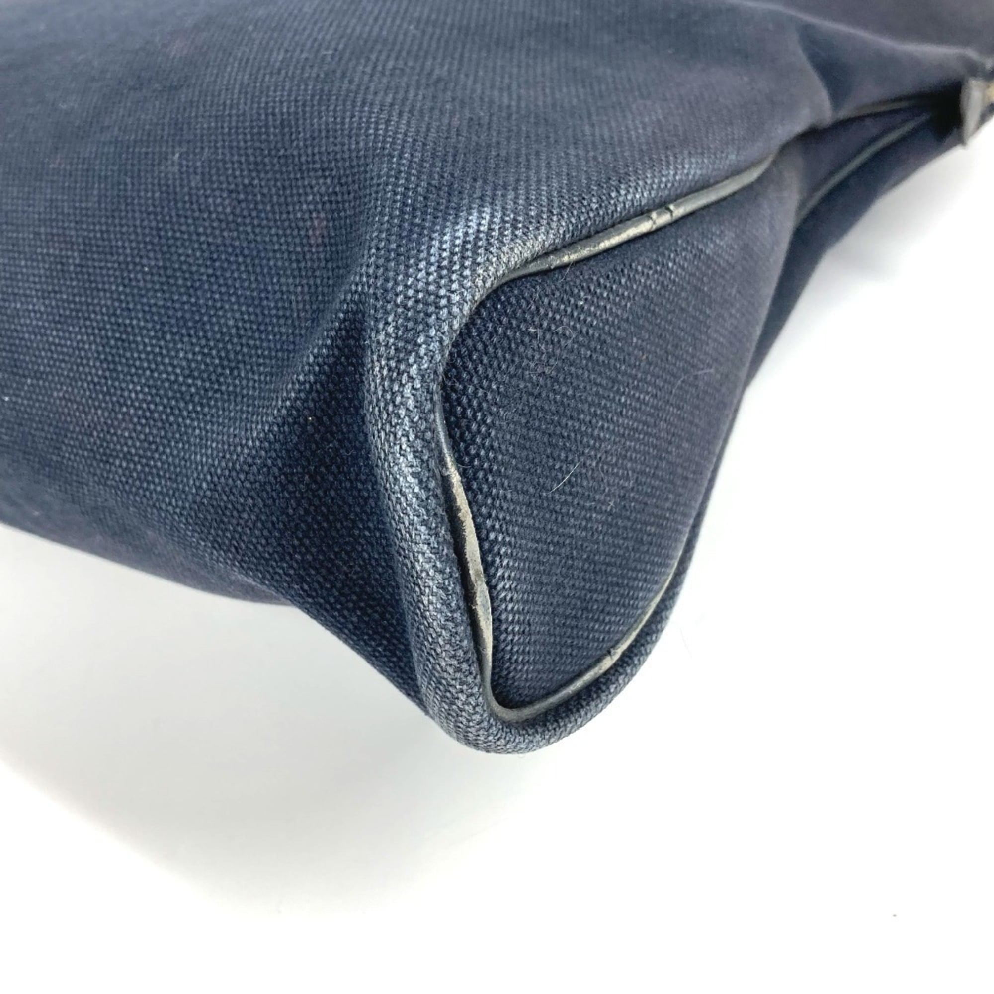 Hermes Black Navy Canvas Leather Boston Bag Handbag Tote Bag (Pre-Owned)