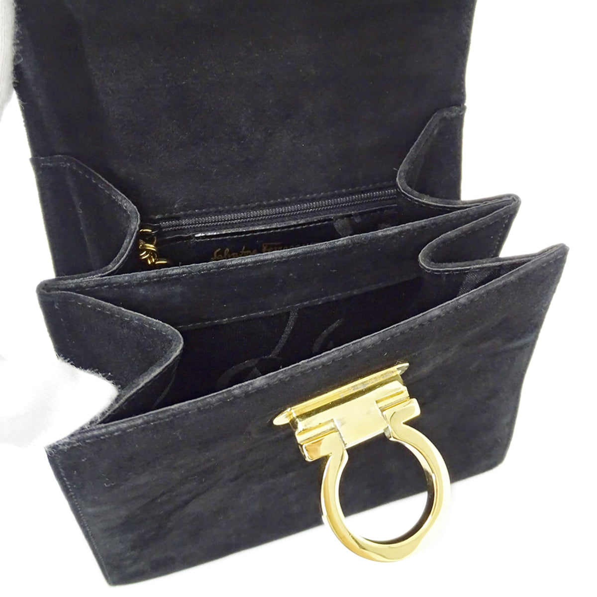 Salvatore Ferragamo Black Suede Handbag Shoulder Bag (Pre-Owned)