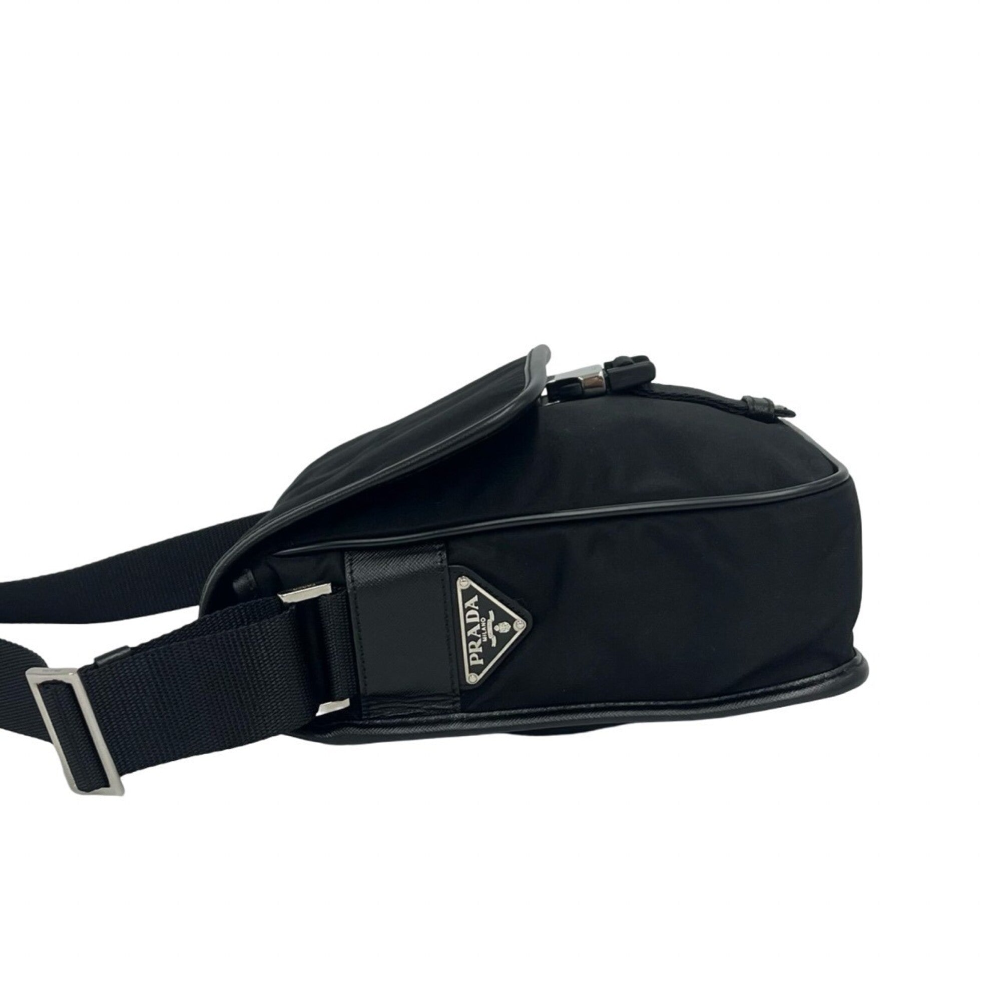 Prada Black Nylon Leather Pochette Shoulder Bag (Pre-Owned)