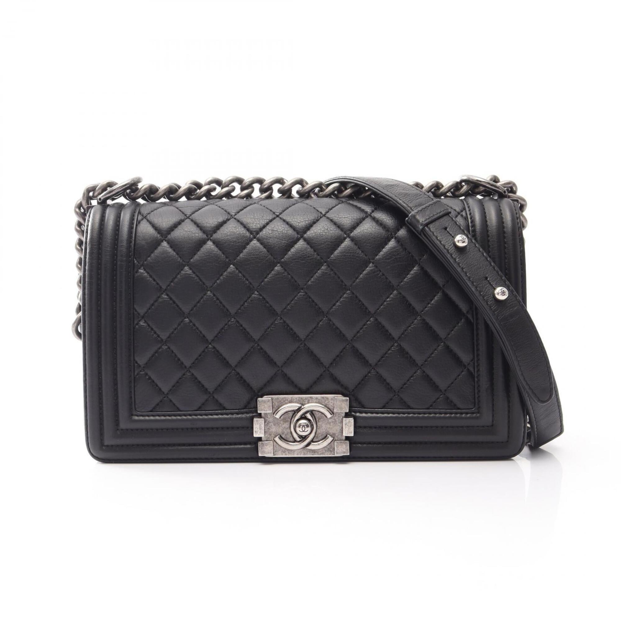 Chanel Black Leather Handbag Shoulder Bag (Pre-Owned)