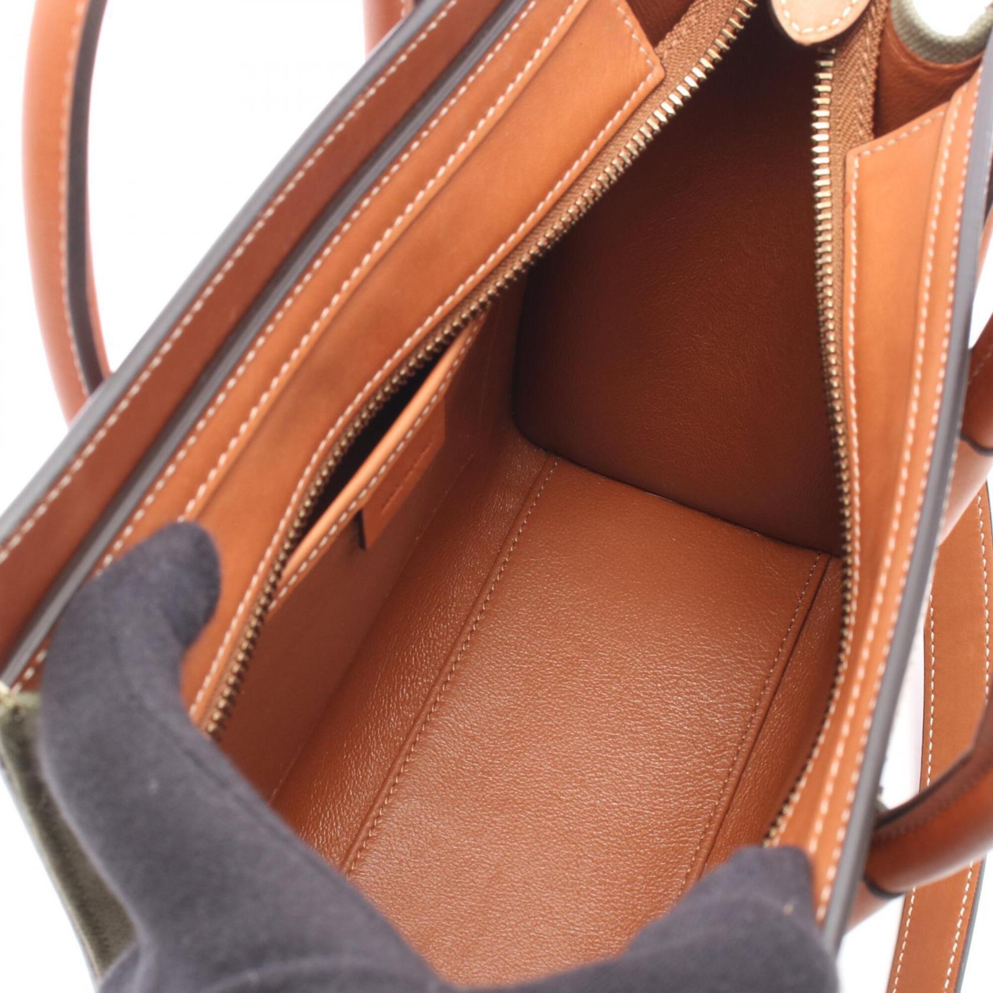 Celine Brown Khaki Canvas Leather Handbag (Pre-Owned)