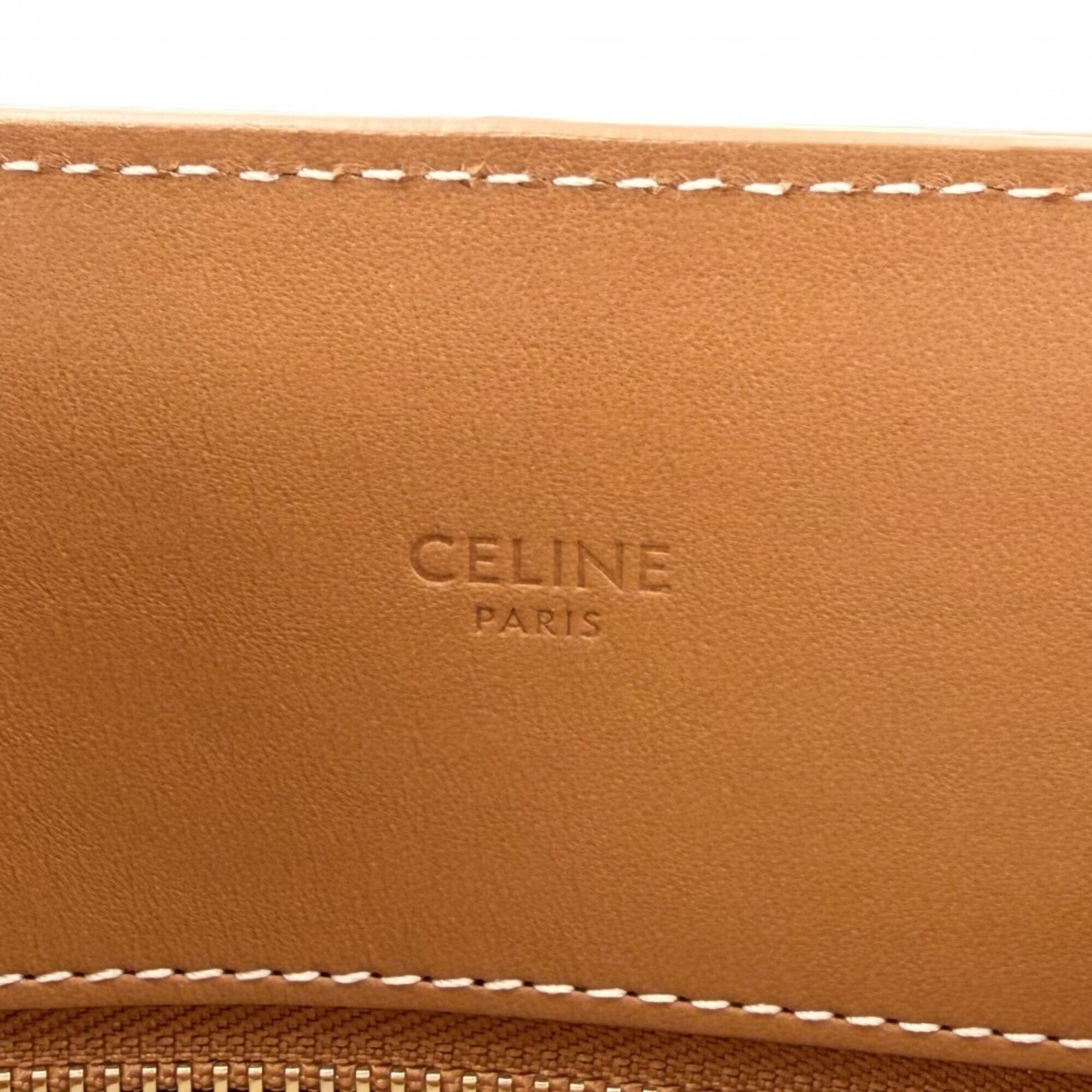 Celine Brown Ivory Canvas Leather Handbag Shoulder Bag Tote Bag (Pre-Owned)